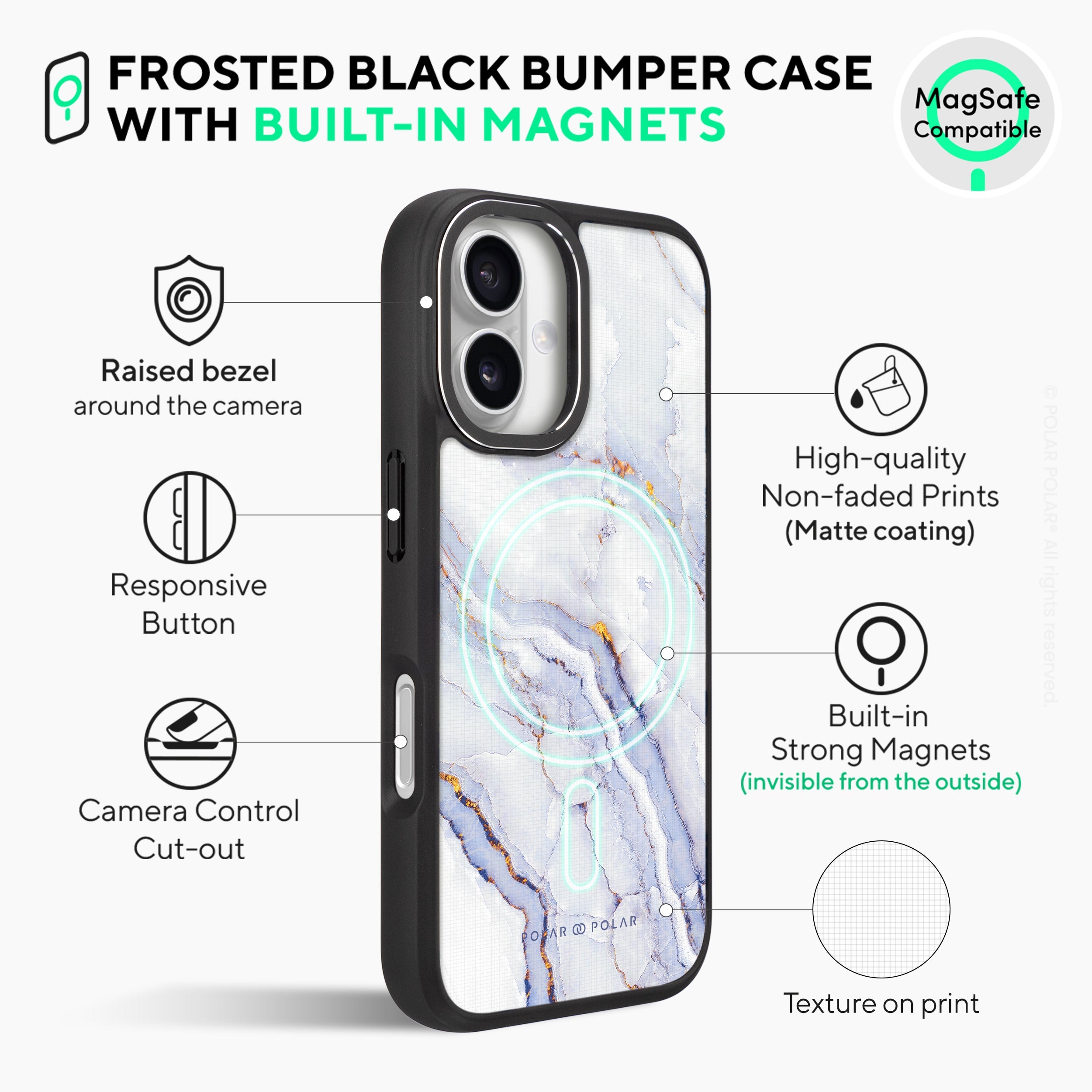Arctic Ocean - iPhone 16 Pro Frosted Black Bumper MagSafe Case