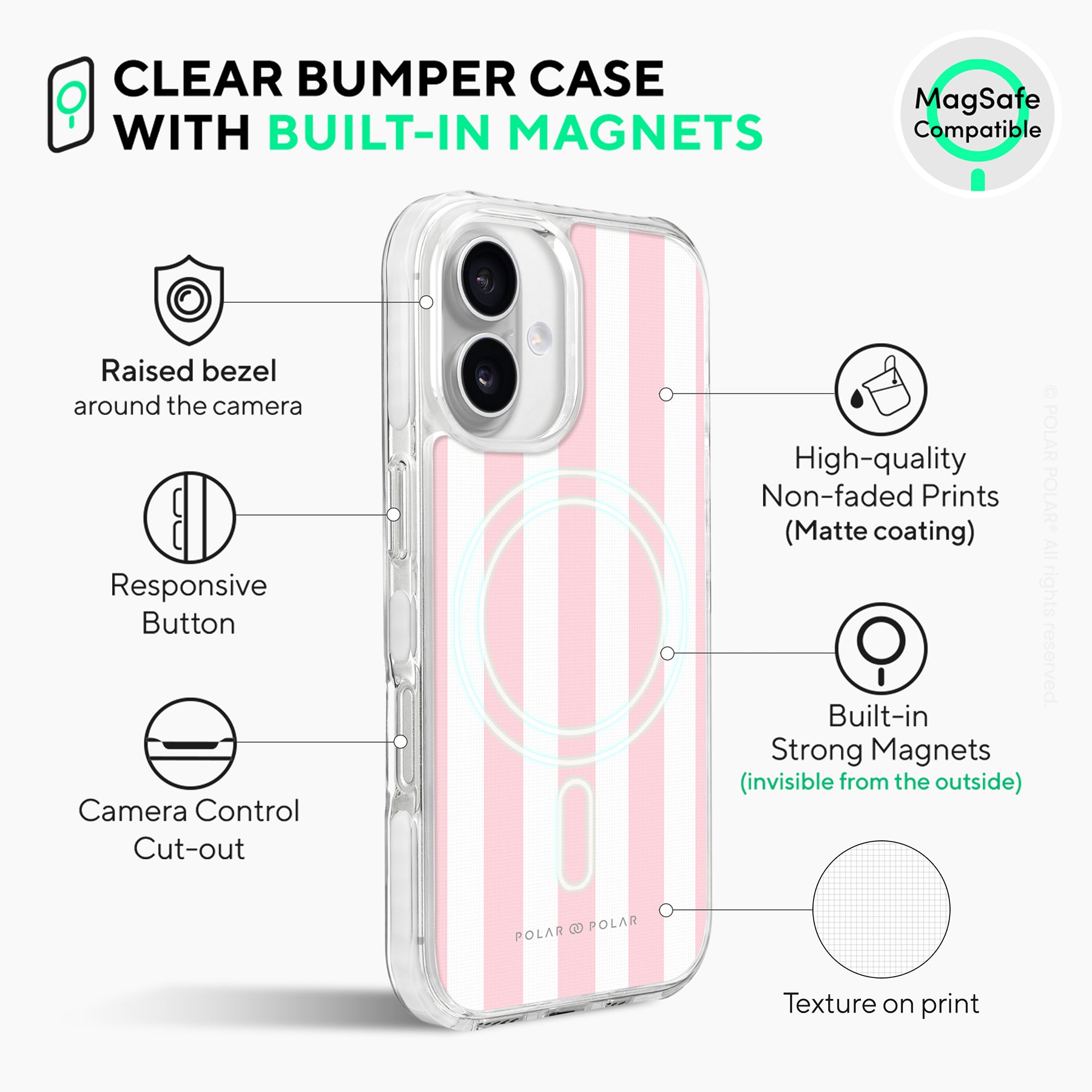 Baby Pink Stripe - iPhone 16 Clear Bumper MagSafe Case