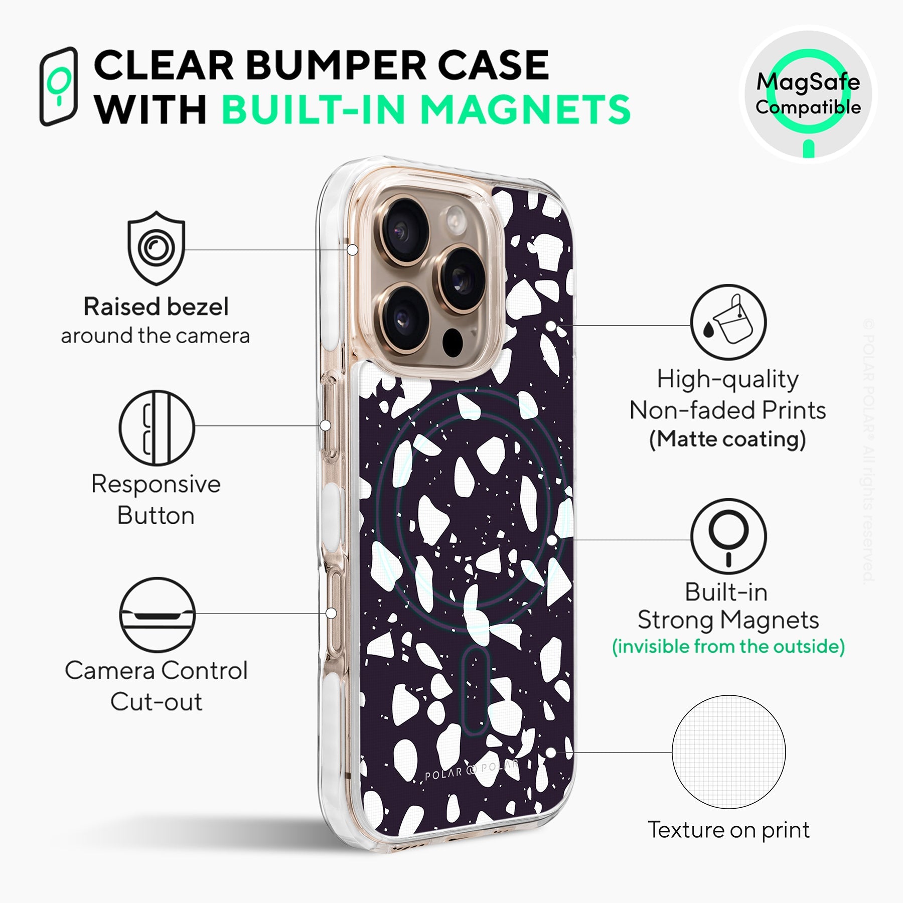 Black Rocky Road Terrazzo - iPhone 16 Pro Max Clear Bumper MagSafe Case