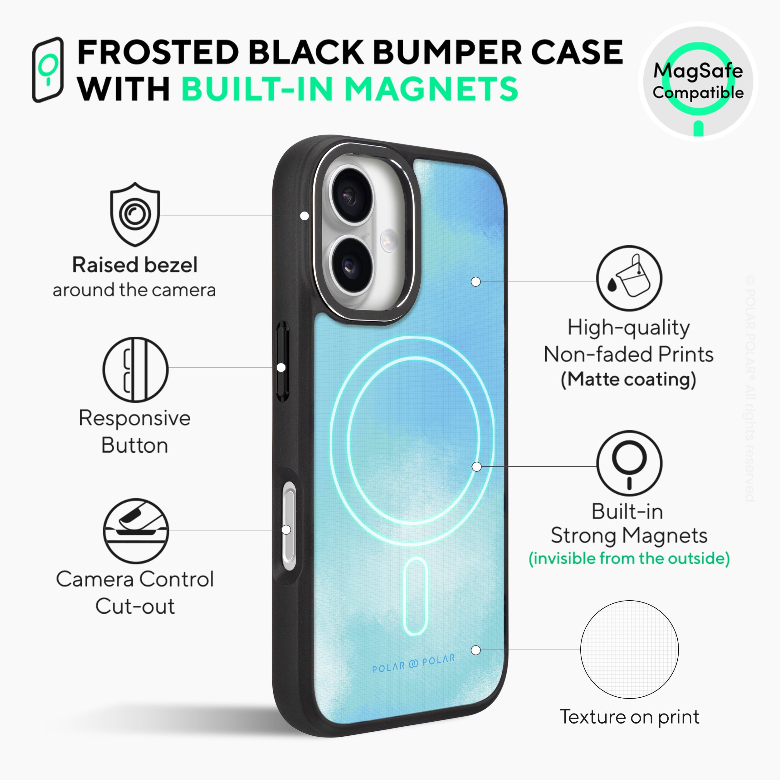 Clouds in Spring - iPhone 16 Plus Frosted Black Bumper MagSafe Case