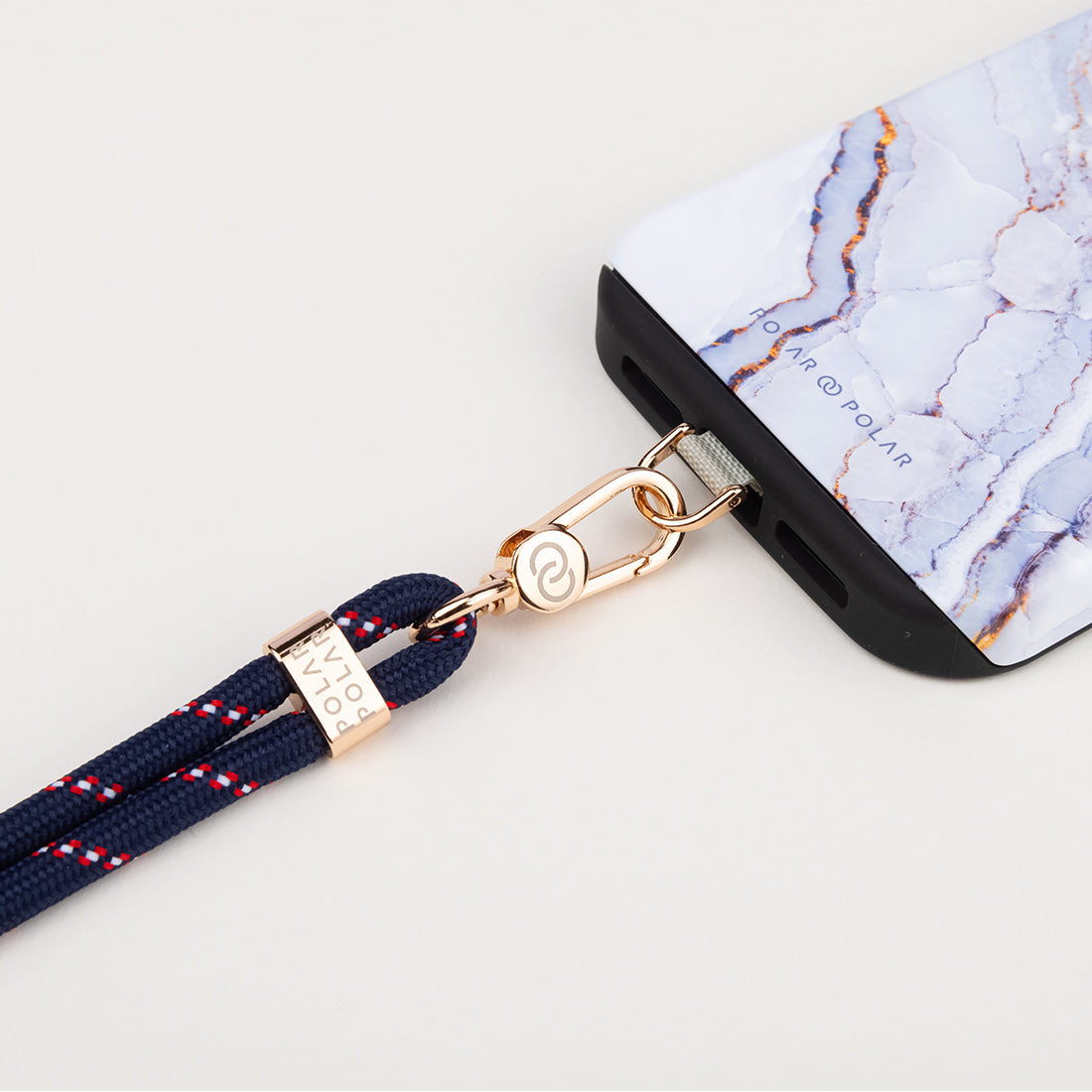 Dark Blue Red Dot Crossbody Phone Strap with Card