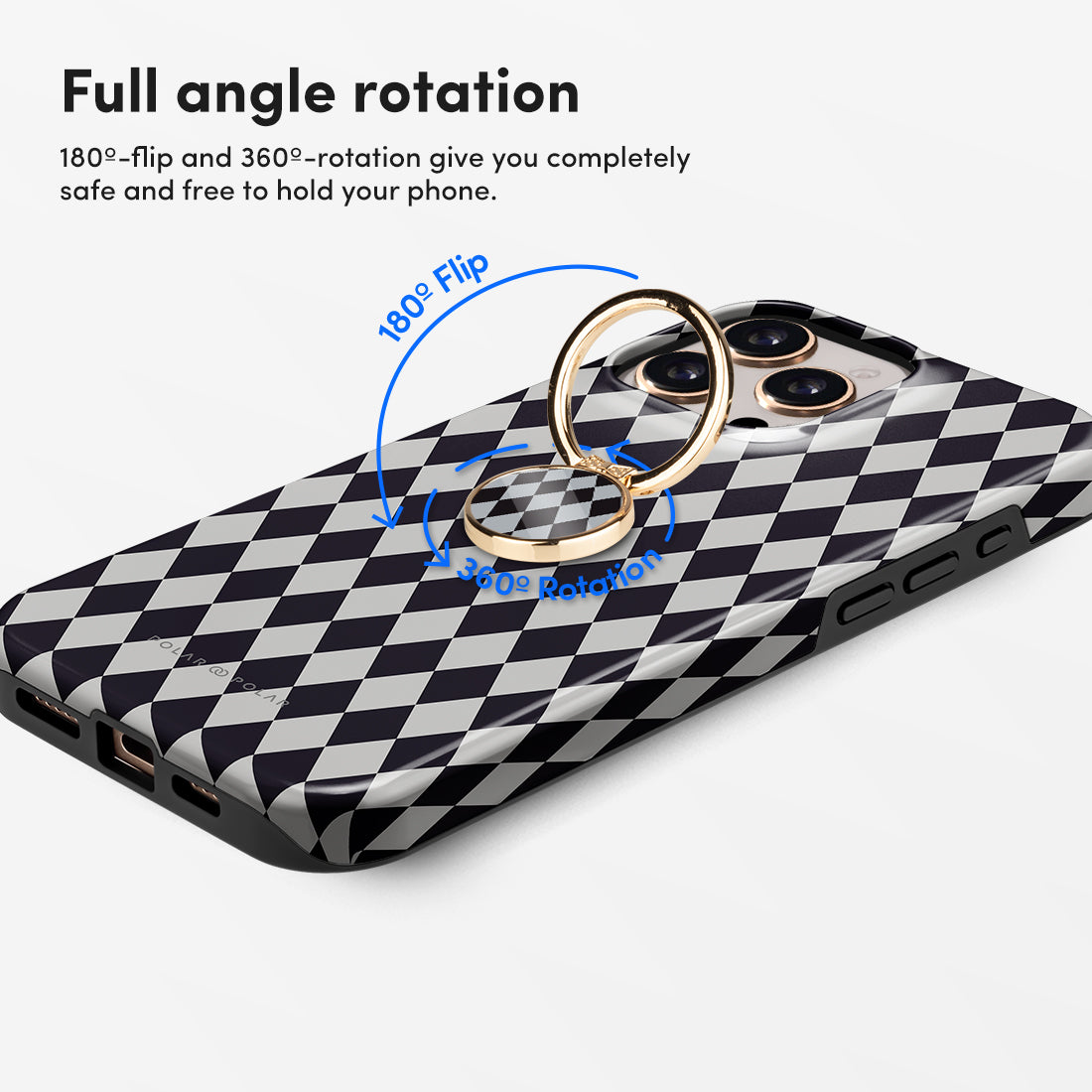 Diamond Black Checker Adhesive Phone Ring Holder