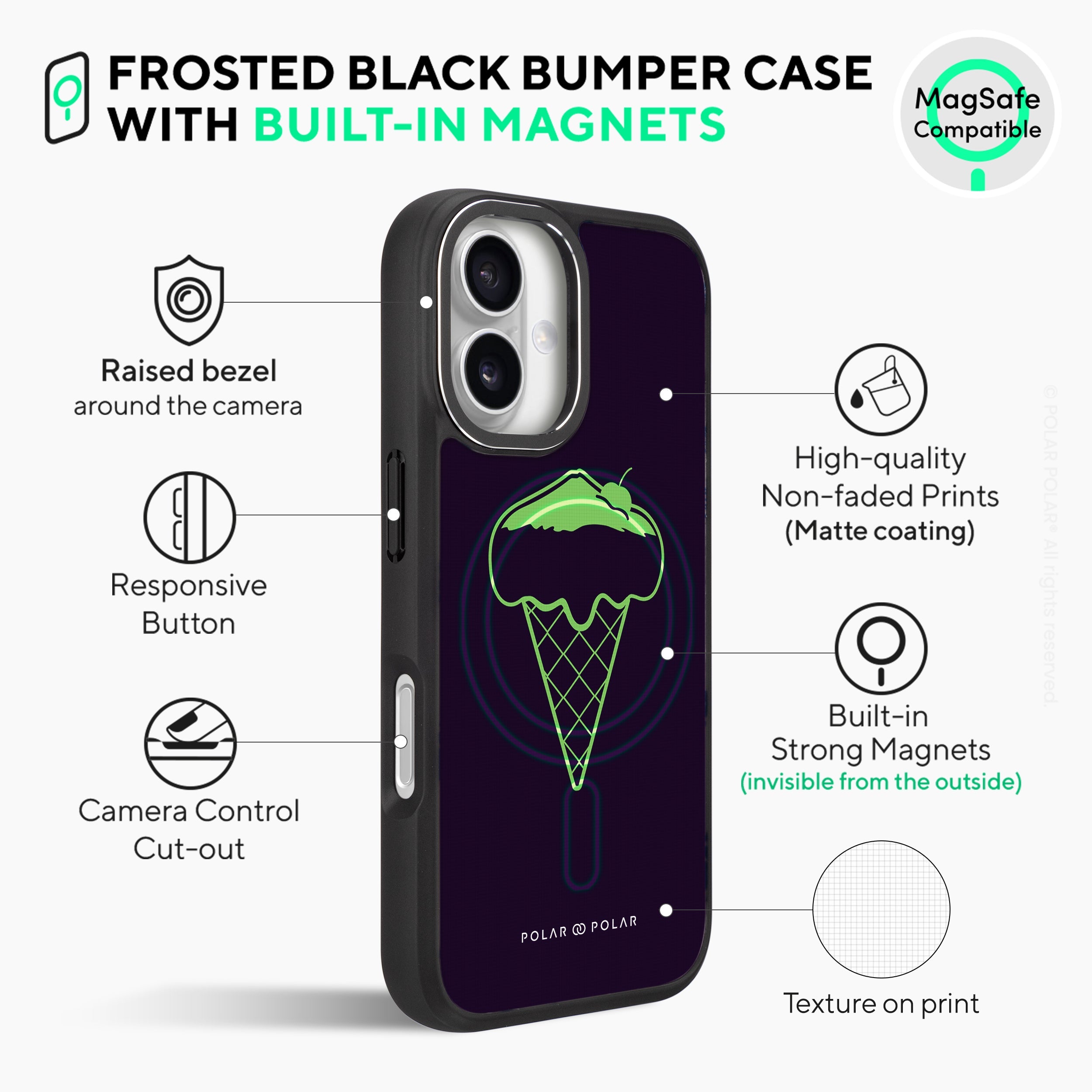 Fujisan Black Ice Cream - iPhone 16 Plus Frosted Black Bumper MagSafe Case