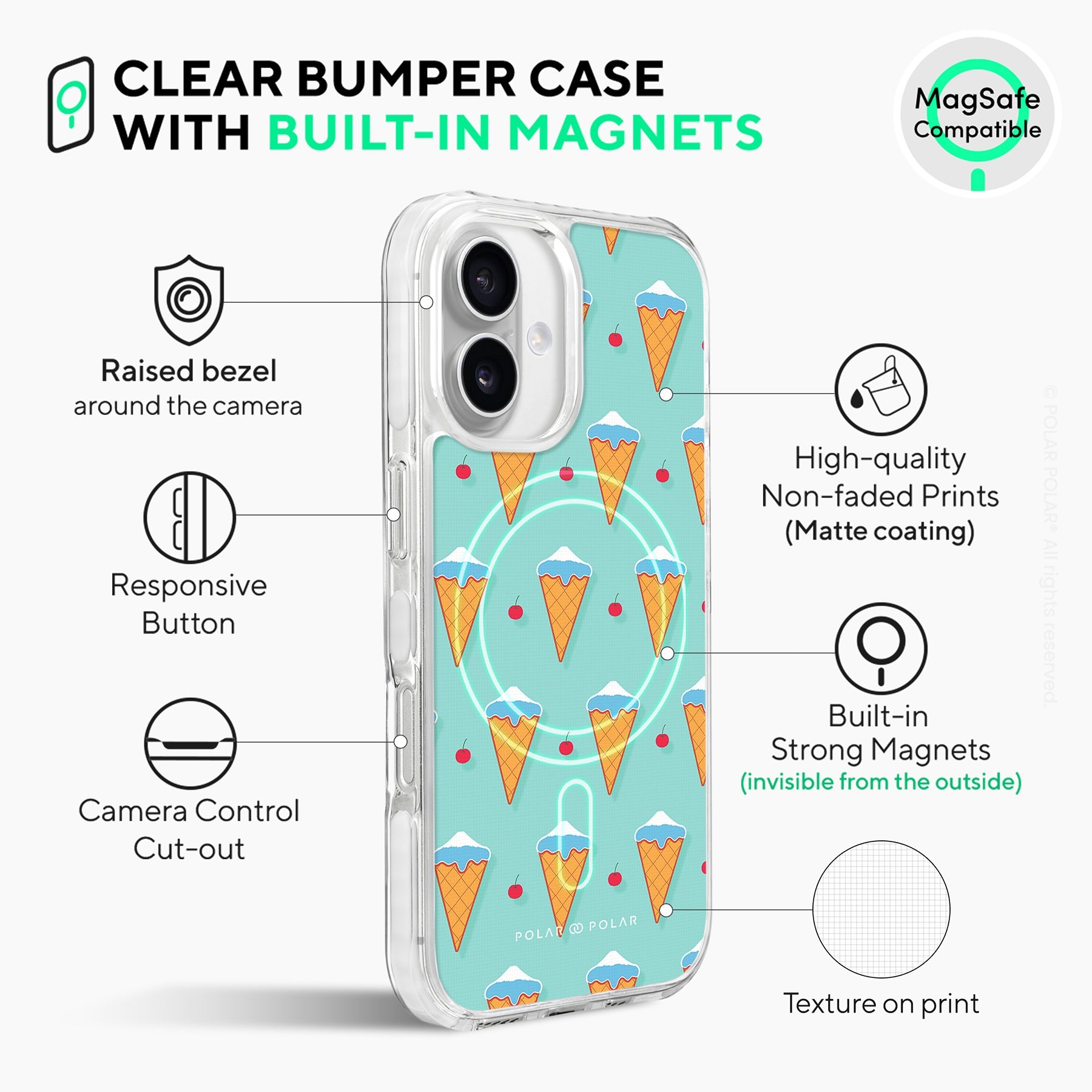 Fujisan Lake Blue Ice Cream - iPhone 16 Clear Bumper MagSafe Case