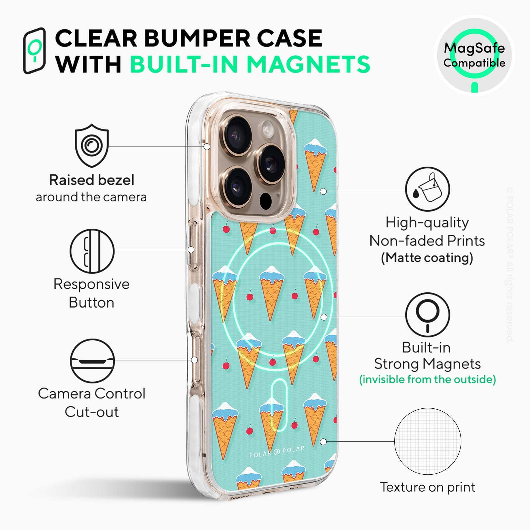 Fujisan Lake Blue Ice Cream - iPhone 16 Pro Clear Bumper MagSafe Case