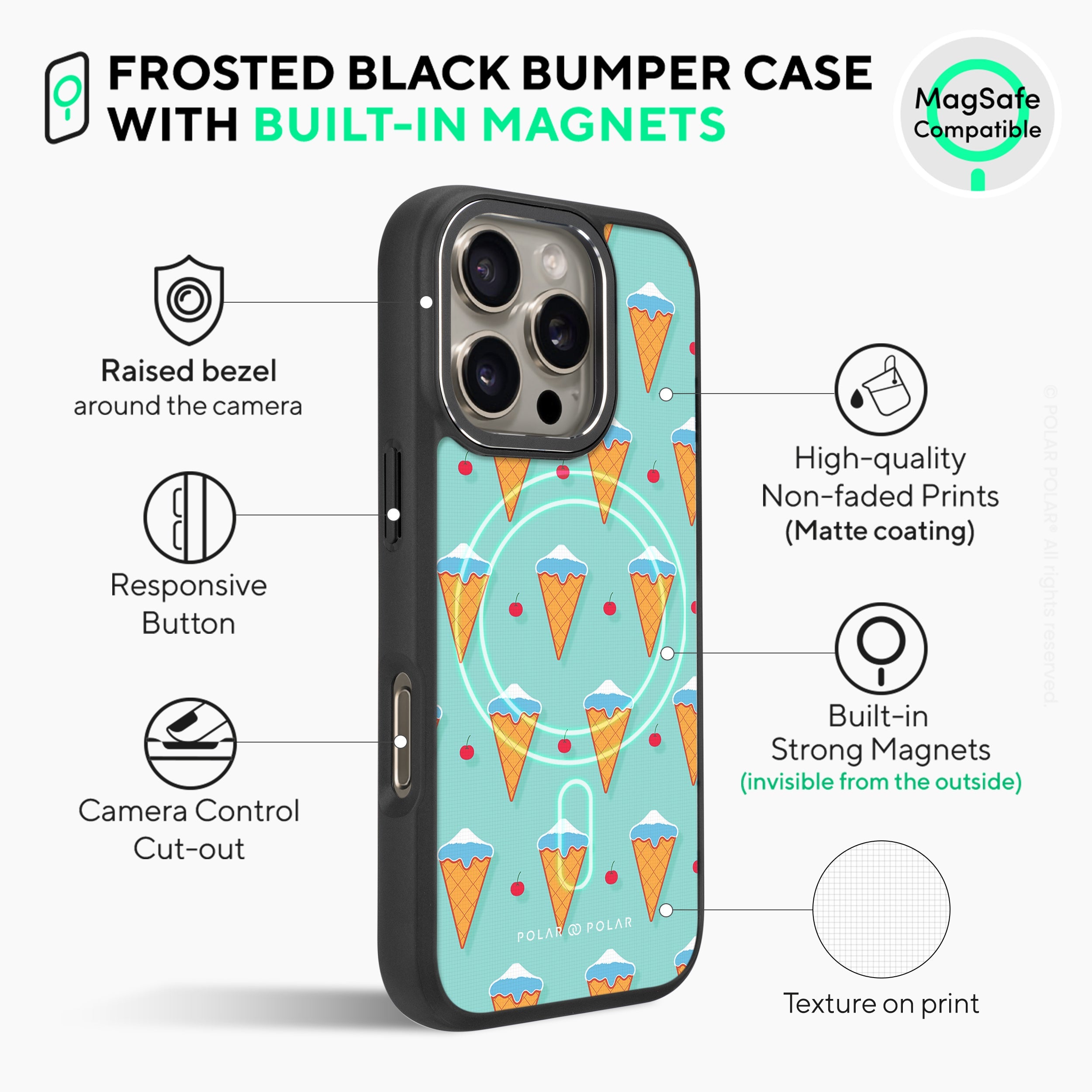 Fujisan Lake Blue Ice Cream - iPhone 16 Pro Frosted Black Bumper MagSafe Case