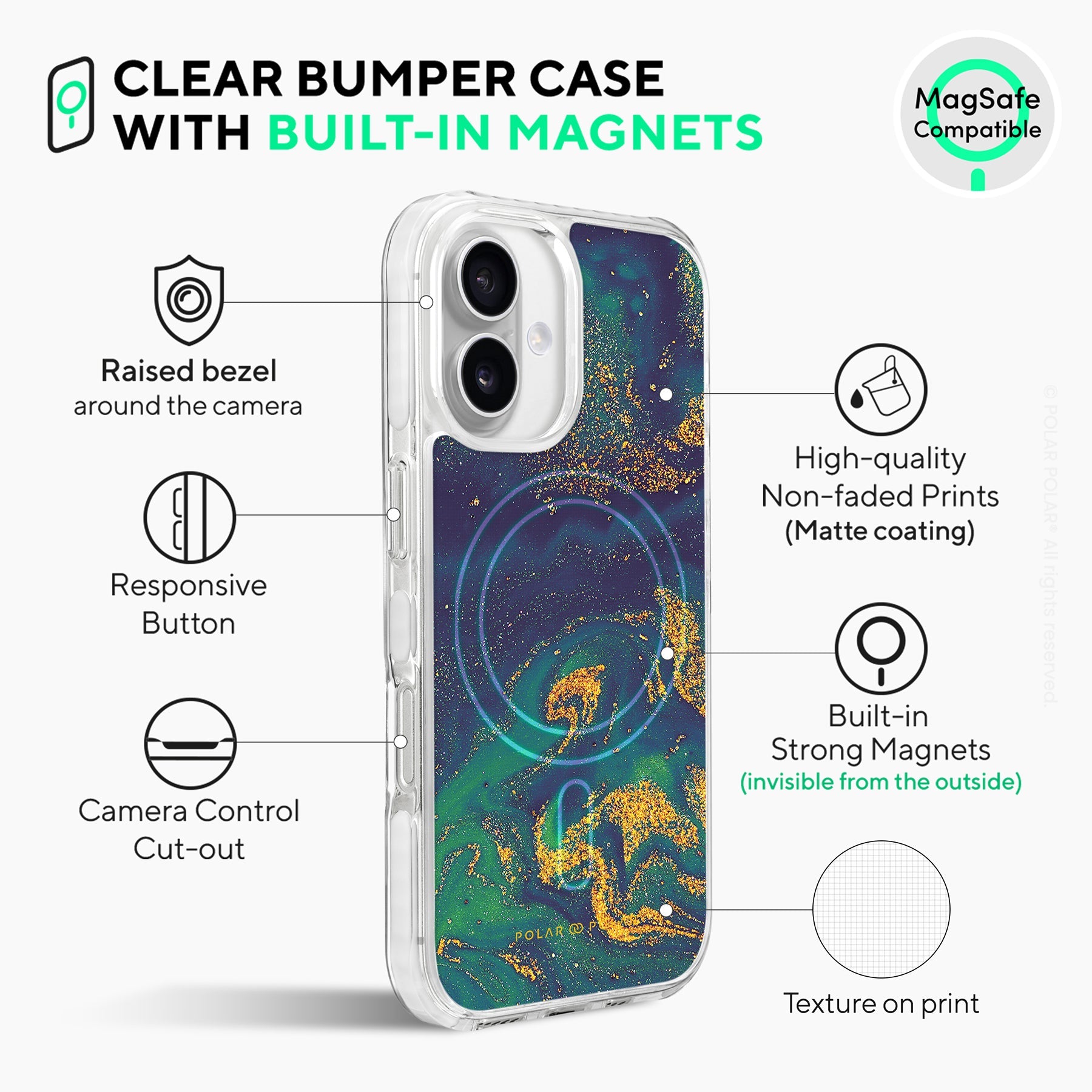 Green Night Quicksand - iPhone 16 Clear Bumper MagSafe Case
