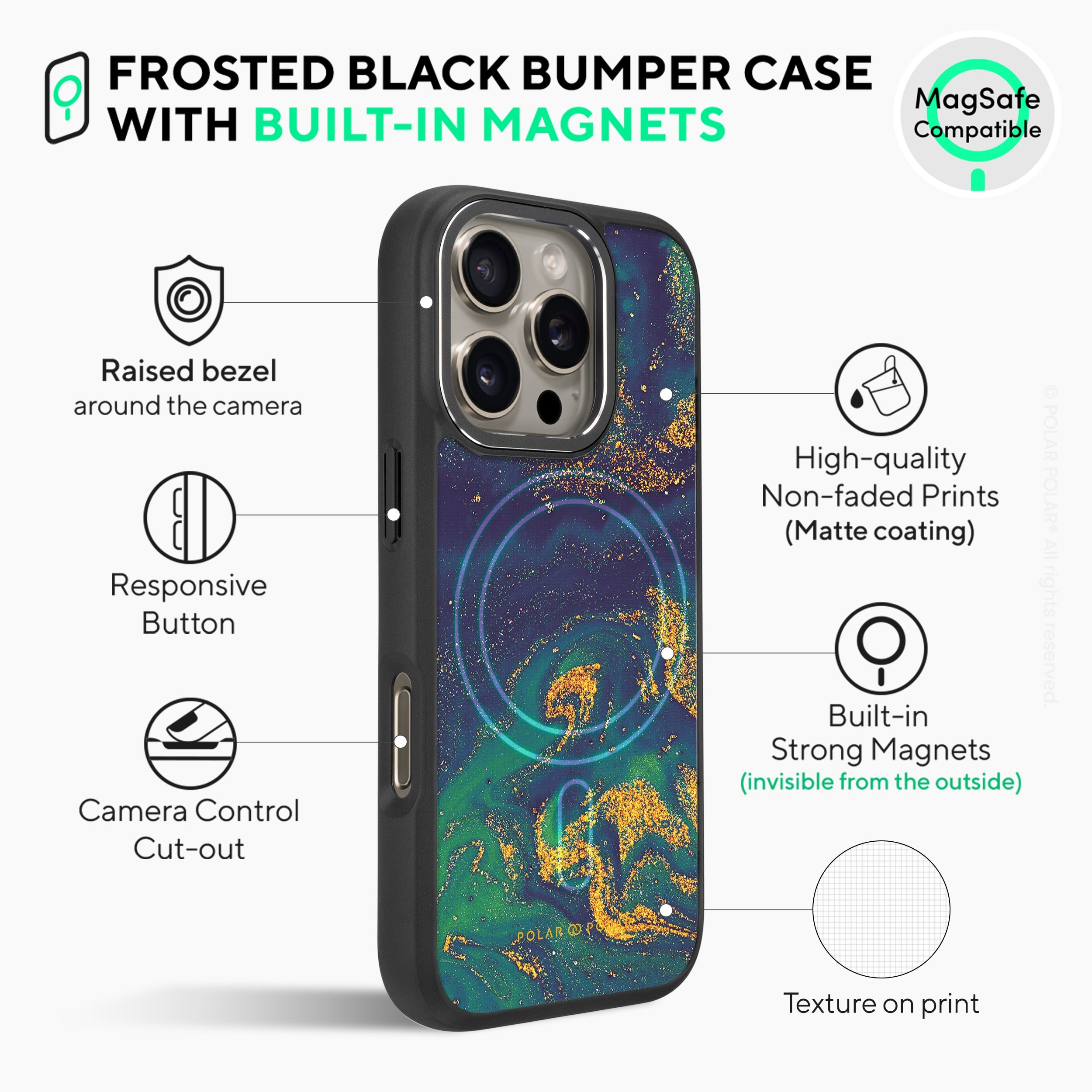 Green Night Quicksand - iPhone 16 Pro Max Frosted Black Bumper MagSafe Case