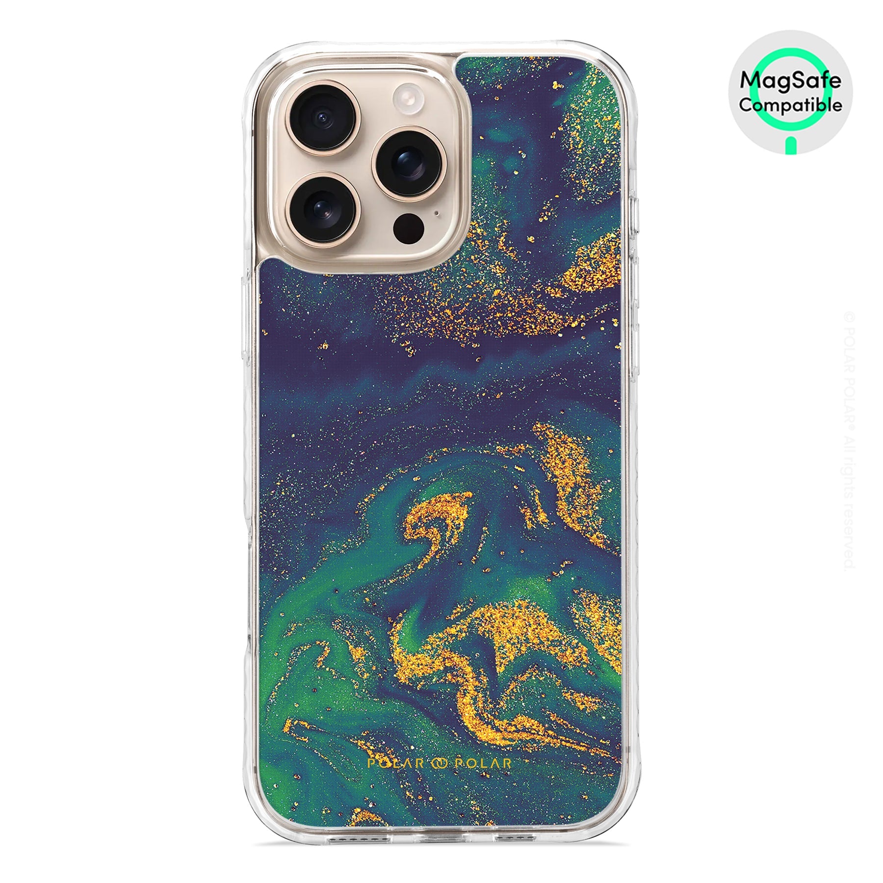 午夜綠流沙紋 - iPhone 16 Pro Max 透明邊防摔 MagSafe 手機殼