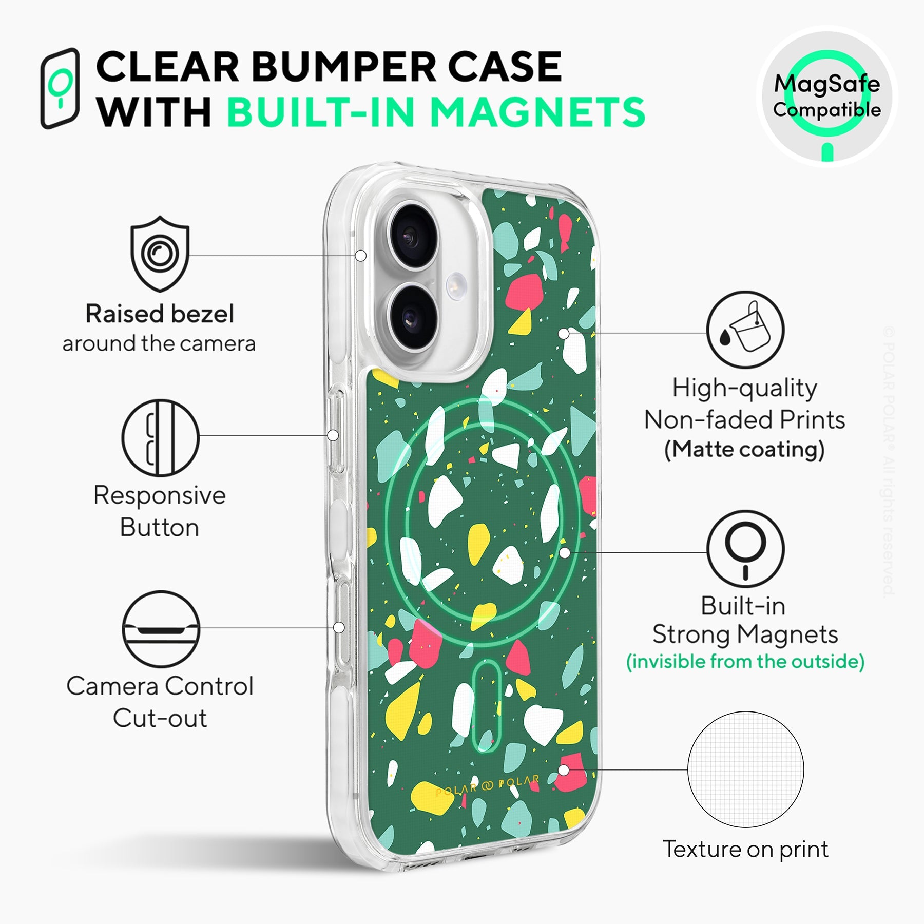 Greenfield Terrazzo - iPhone 16 Plus Clear Bumper MagSafe Case