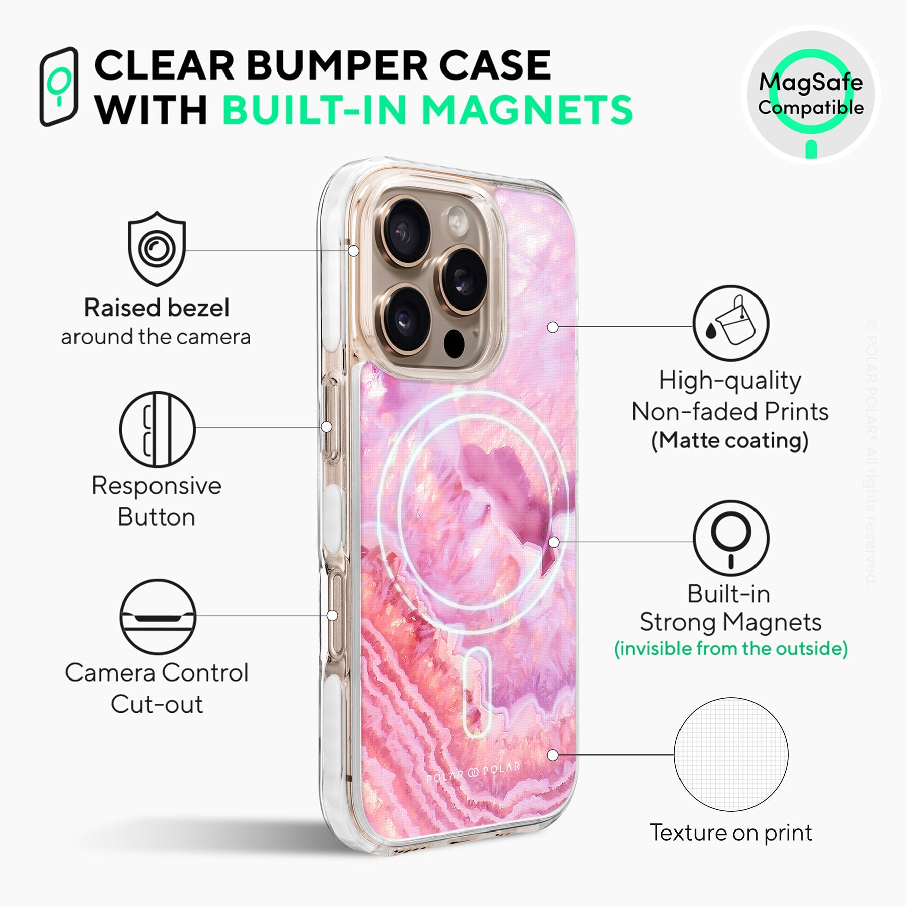 Misty Rose Coral - iPhone 16 Pro Clear Bumper MagSafe Case