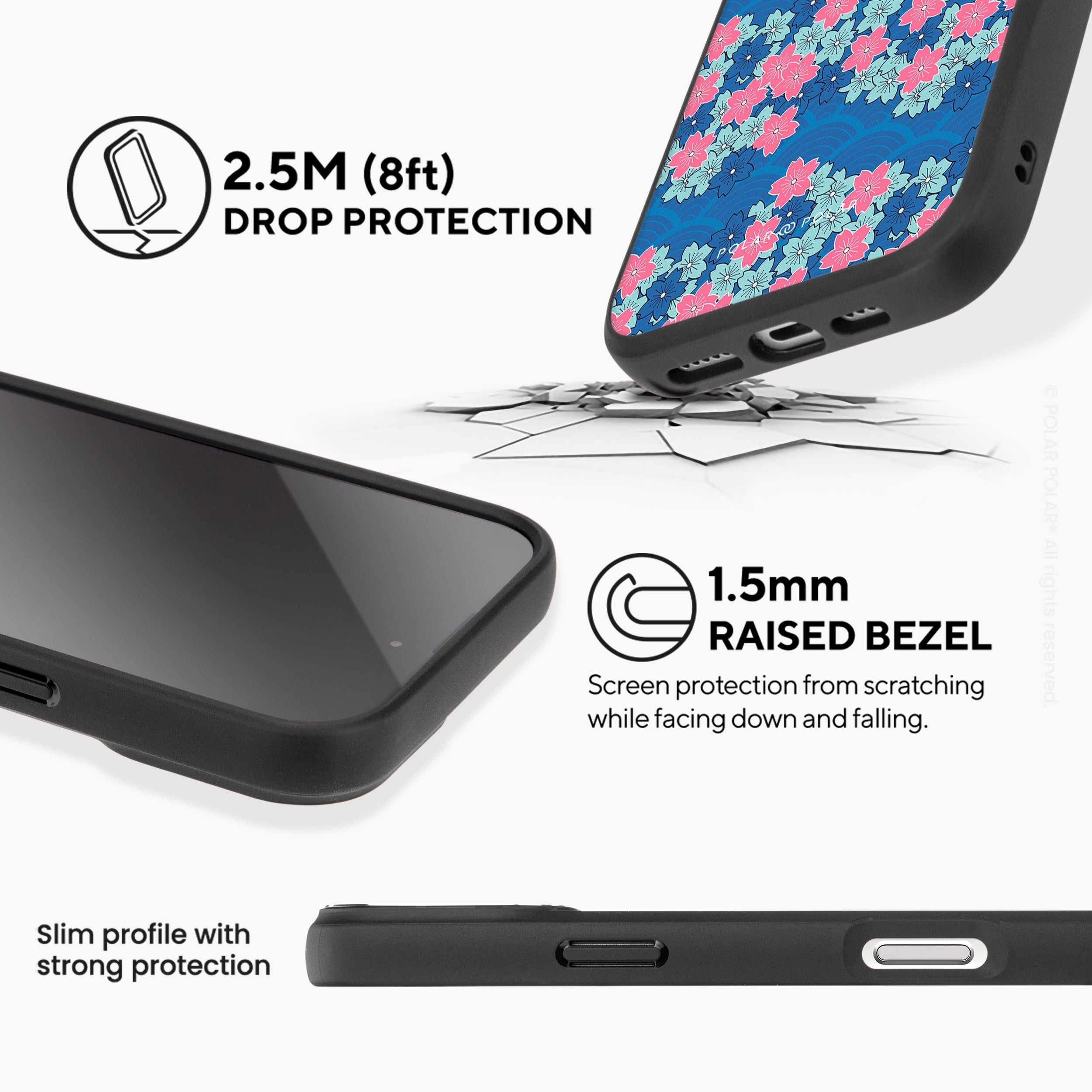軍藍櫻花海 - iPhone 16 Pro Max 黑磨砂防摔 MagSafe 手機殼