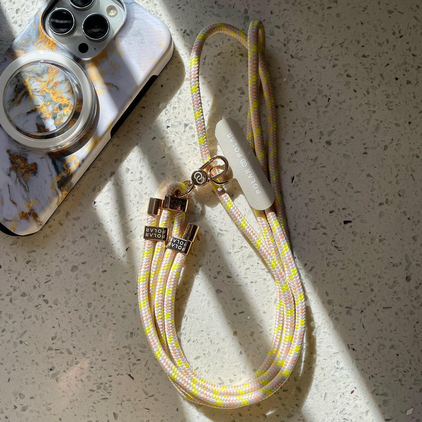 Neon Yellow Twist Crossbody Phone Strap with Card