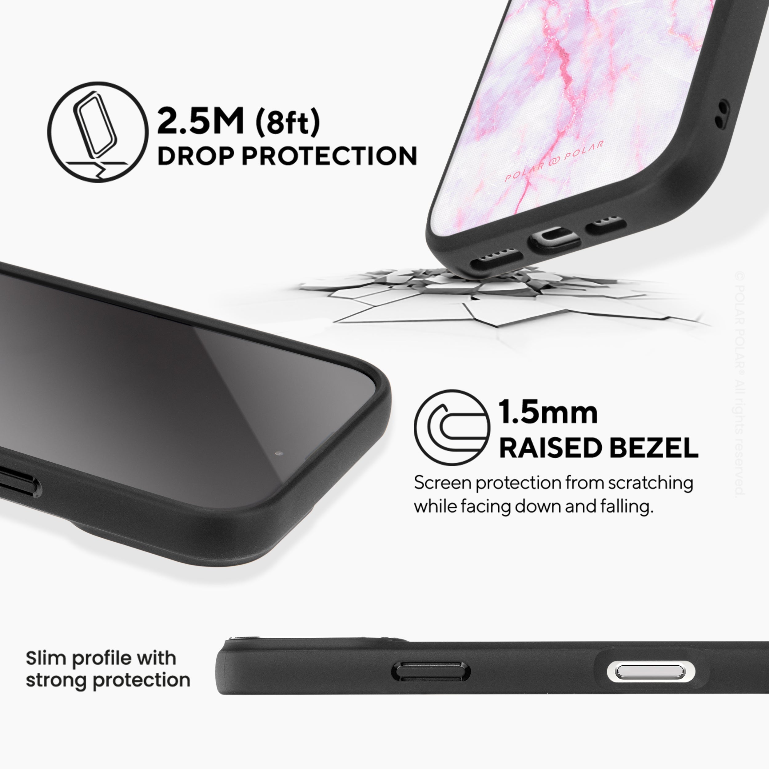 粉紅石紋 - iPhone 16 Pro 黑磨砂防摔 MagSafe 手機殼