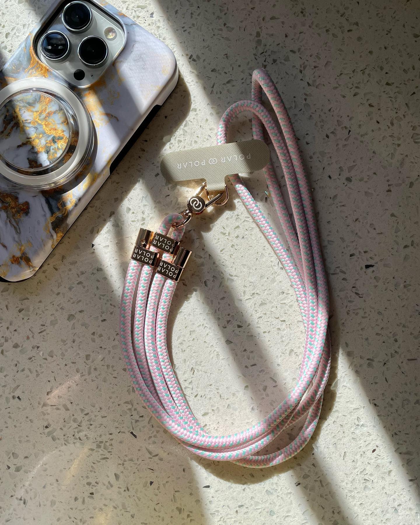 Pink Lake Crossbody Phone Strap with Card