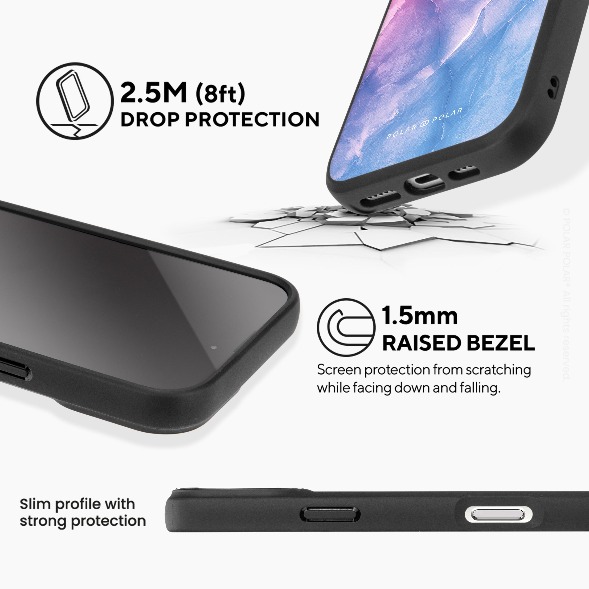 粉紅藍雲石紋 - iPhone 16 黑磨砂防摔 MagSafe 手機殼