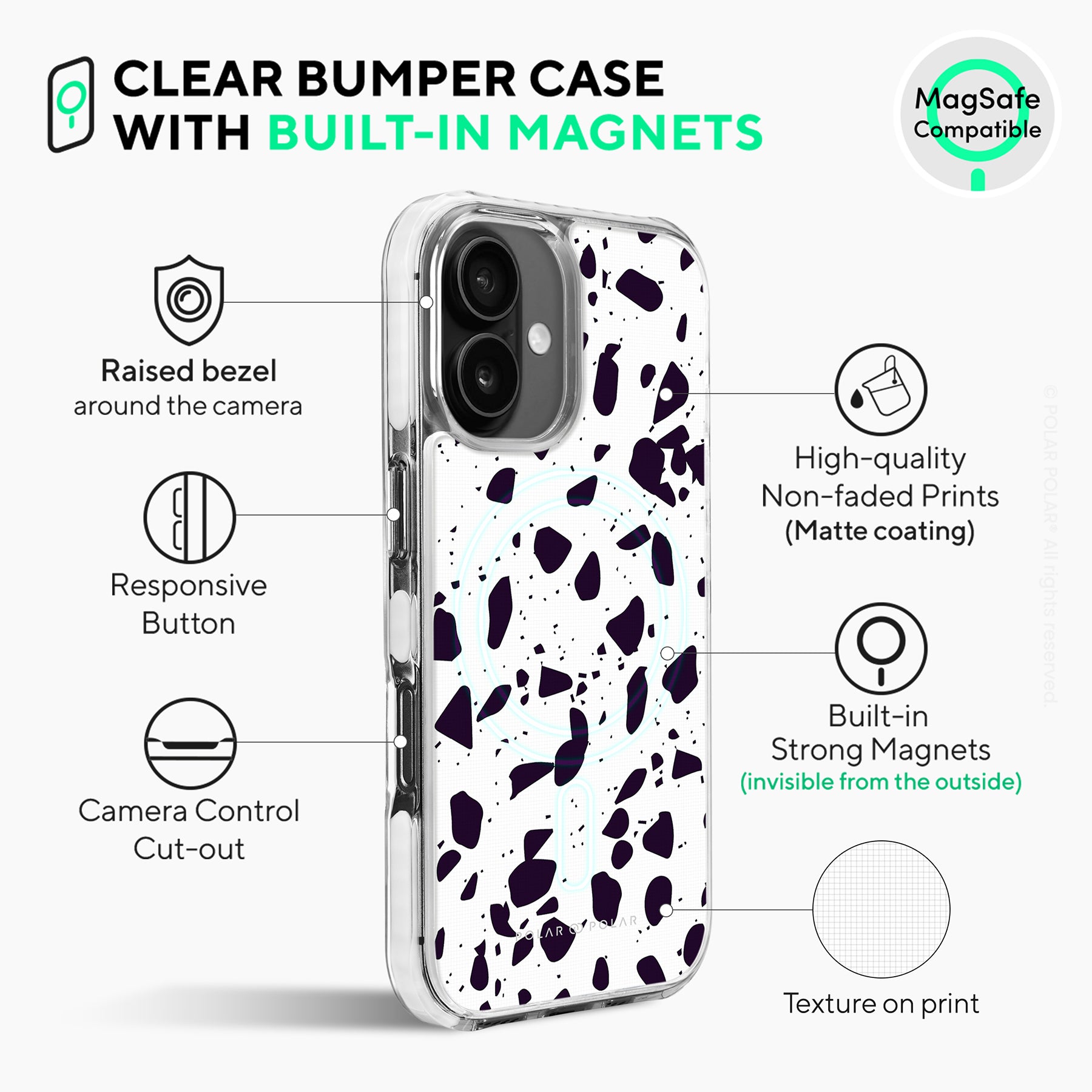 White Rocky Road Terrazzo - iPhone 16 Clear Bumper MagSafe Case