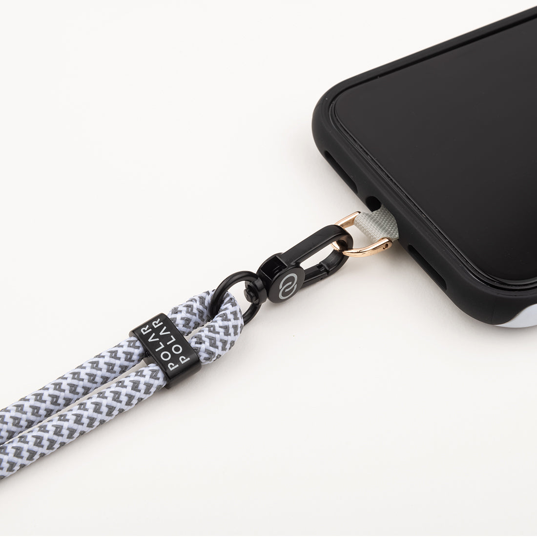 White Grey Grid (Black Buckles) Crossbody Phone Strap with Card