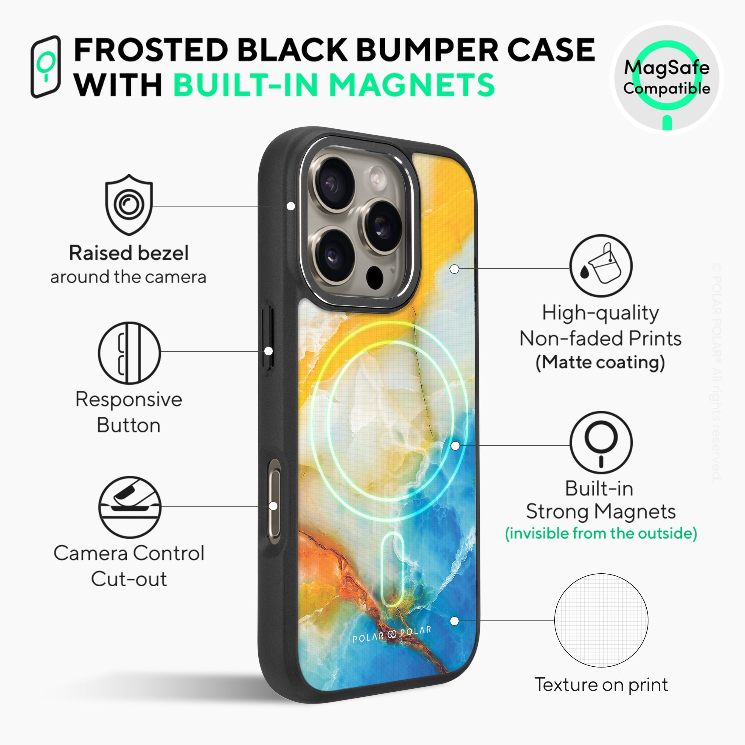 Aqua Sunlight - iPhone 16 Pro Max Frosted Black Bumper MagSafe Case