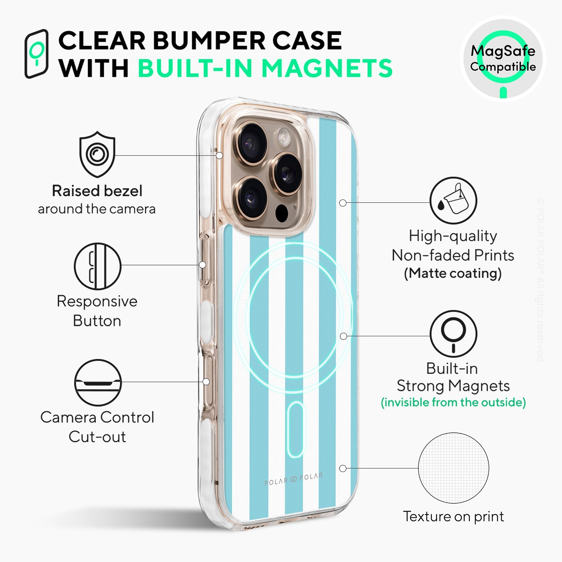 Baby Blue Stripe - iPhone 16 Pro Clear Bumper MagSafe Case