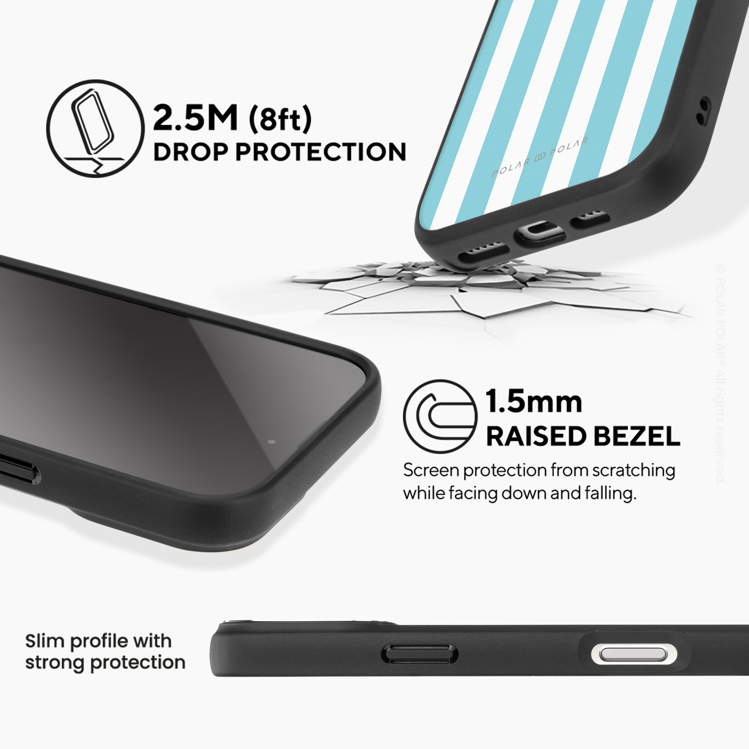 Baby Blue Stripe - iPhone 16 Pro Max Frosted Black Bumper MagSafe Case