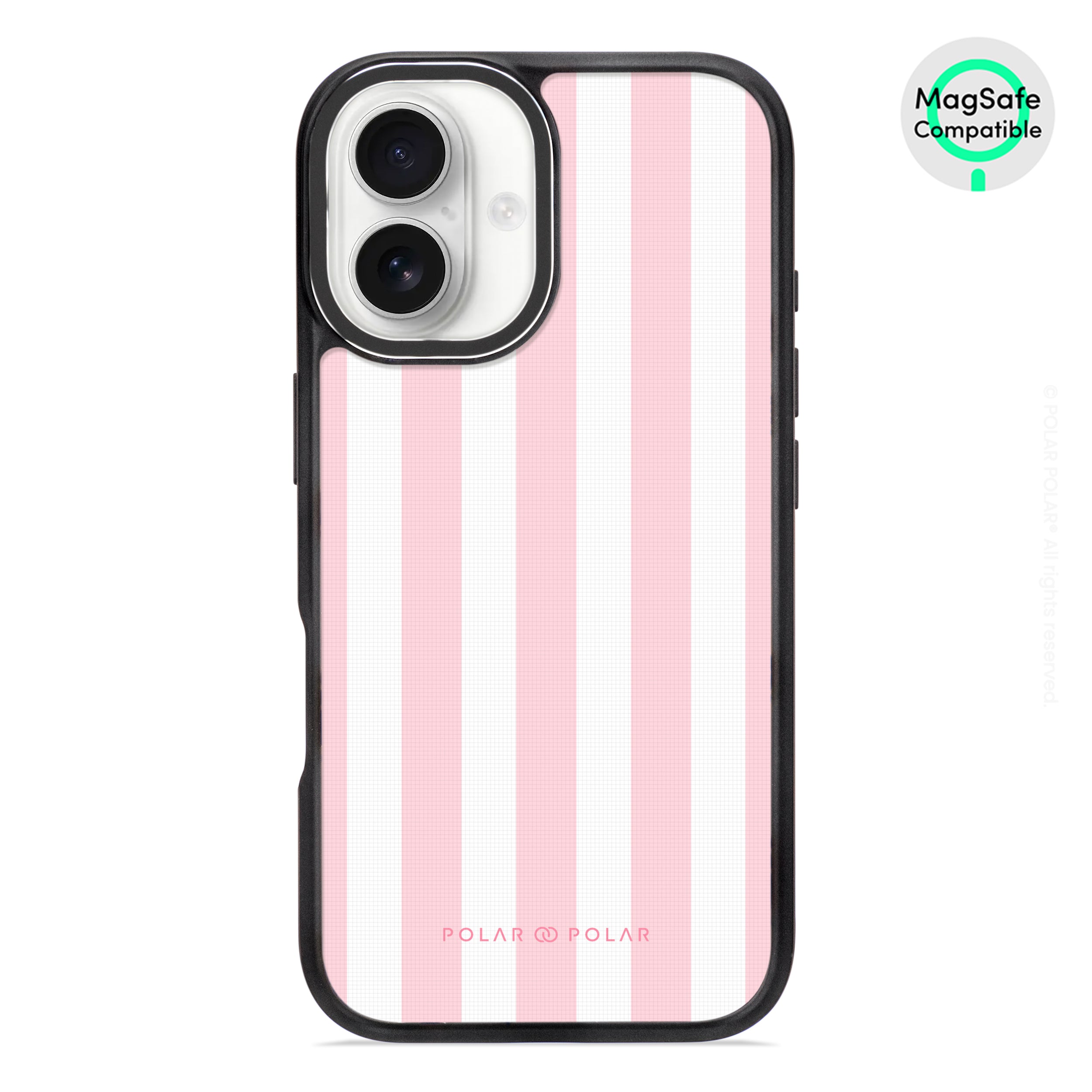 Baby Pink Stripe - iPhone 16 Frosted Black Bumper MagSafe Case