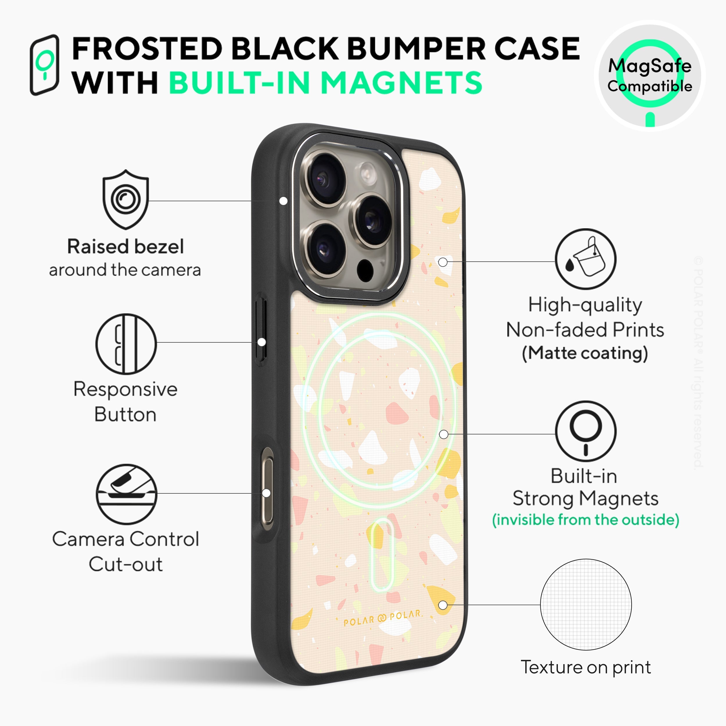 Beige Terrazzo - iPhone 16 Pro Frosted Black Bumper MagSafe Case