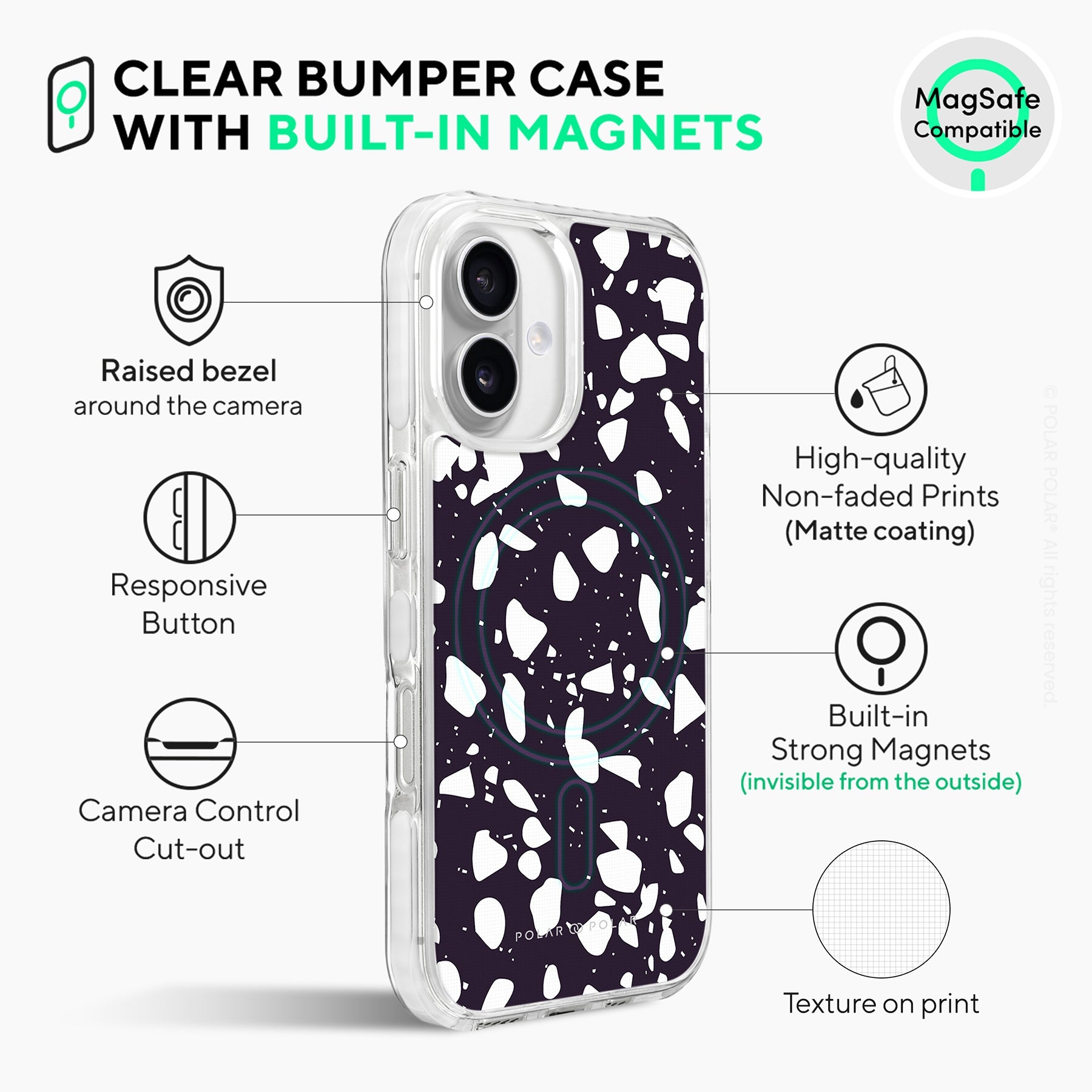 Black Rocky Road Terrazzo - iPhone 16 Clear Bumper MagSafe Case