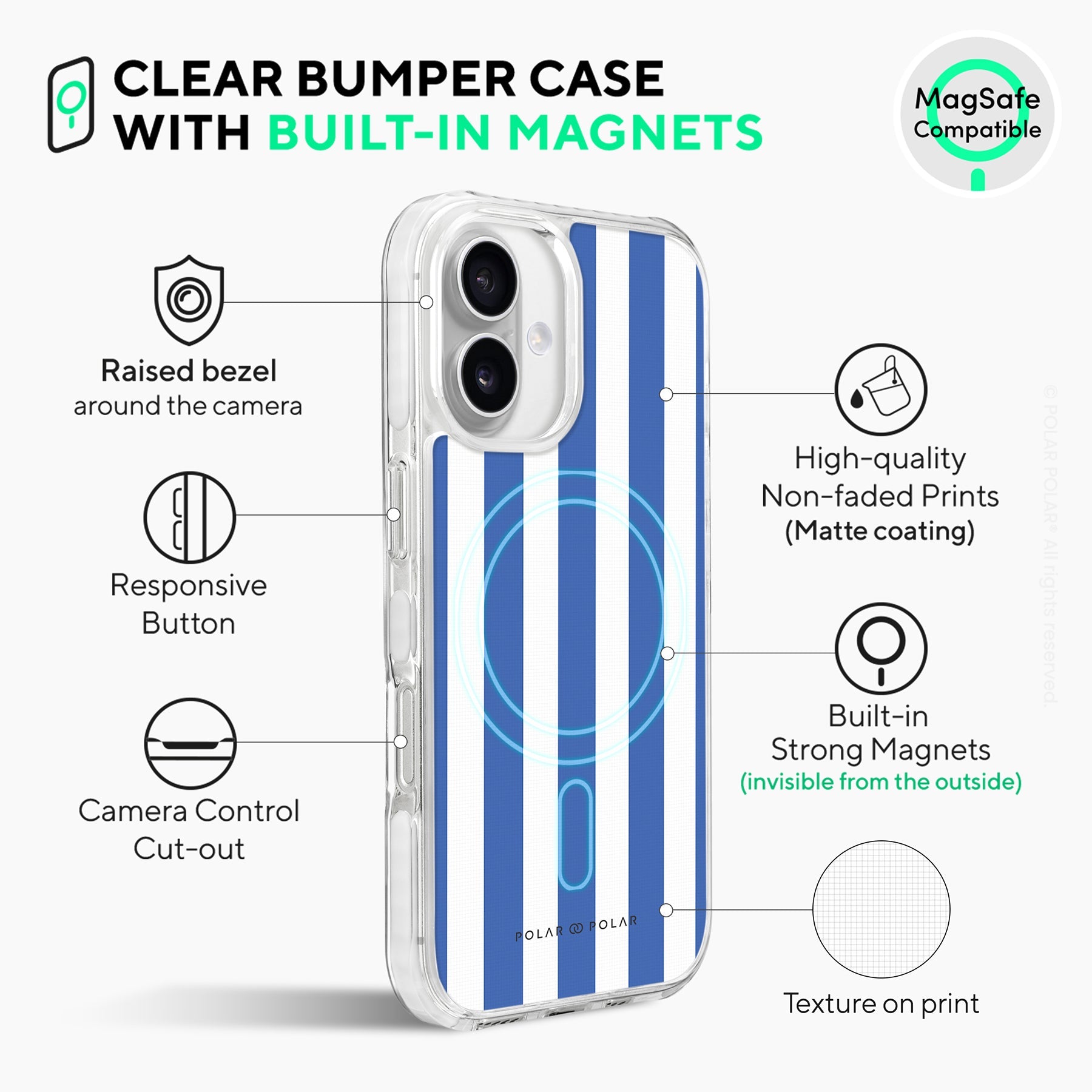 Blue Stripe - iPhone 16 Plus Clear Bumper MagSafe Case