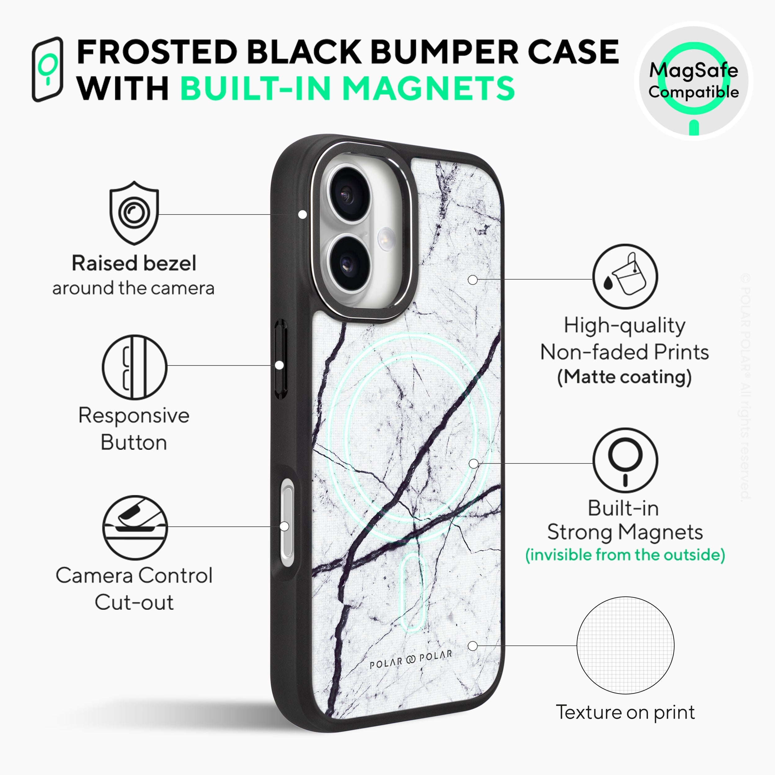 Classic White - iPhone 16 Pro Frosted Black Bumper MagSafe Case