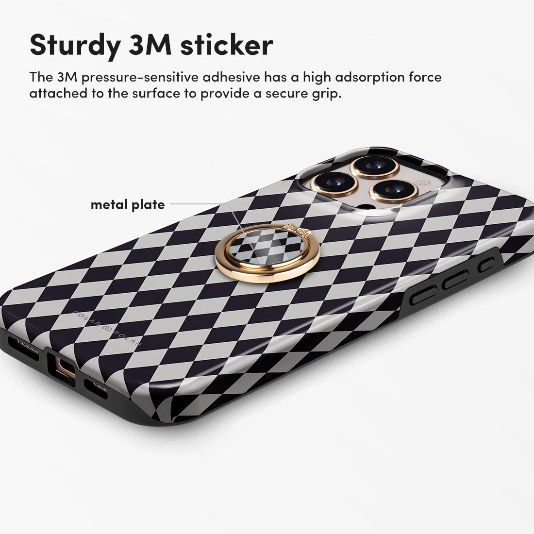 Diamond Black Checker Adhesive Phone Ring Holder