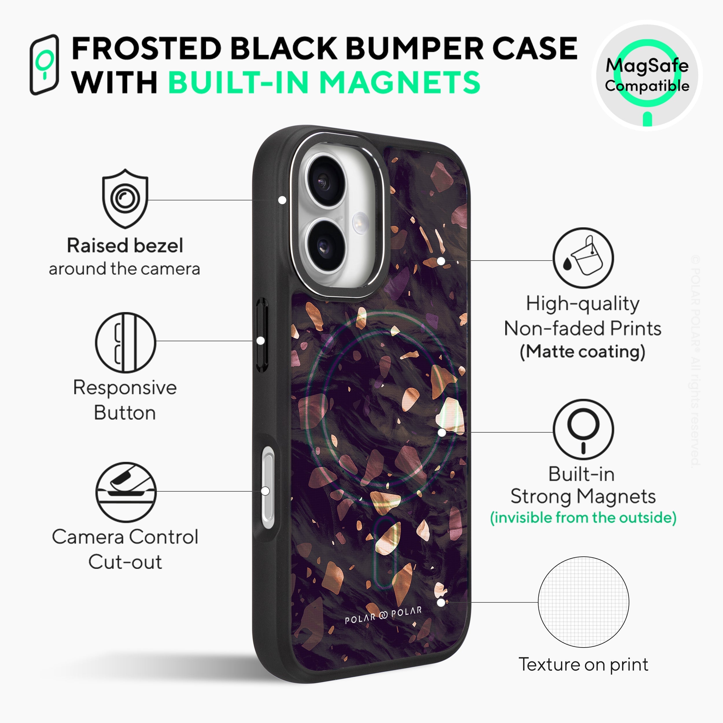 Eminence Terrazzo Gem - iPhone 16 Plus Frosted Black Bumper MagSafe Case