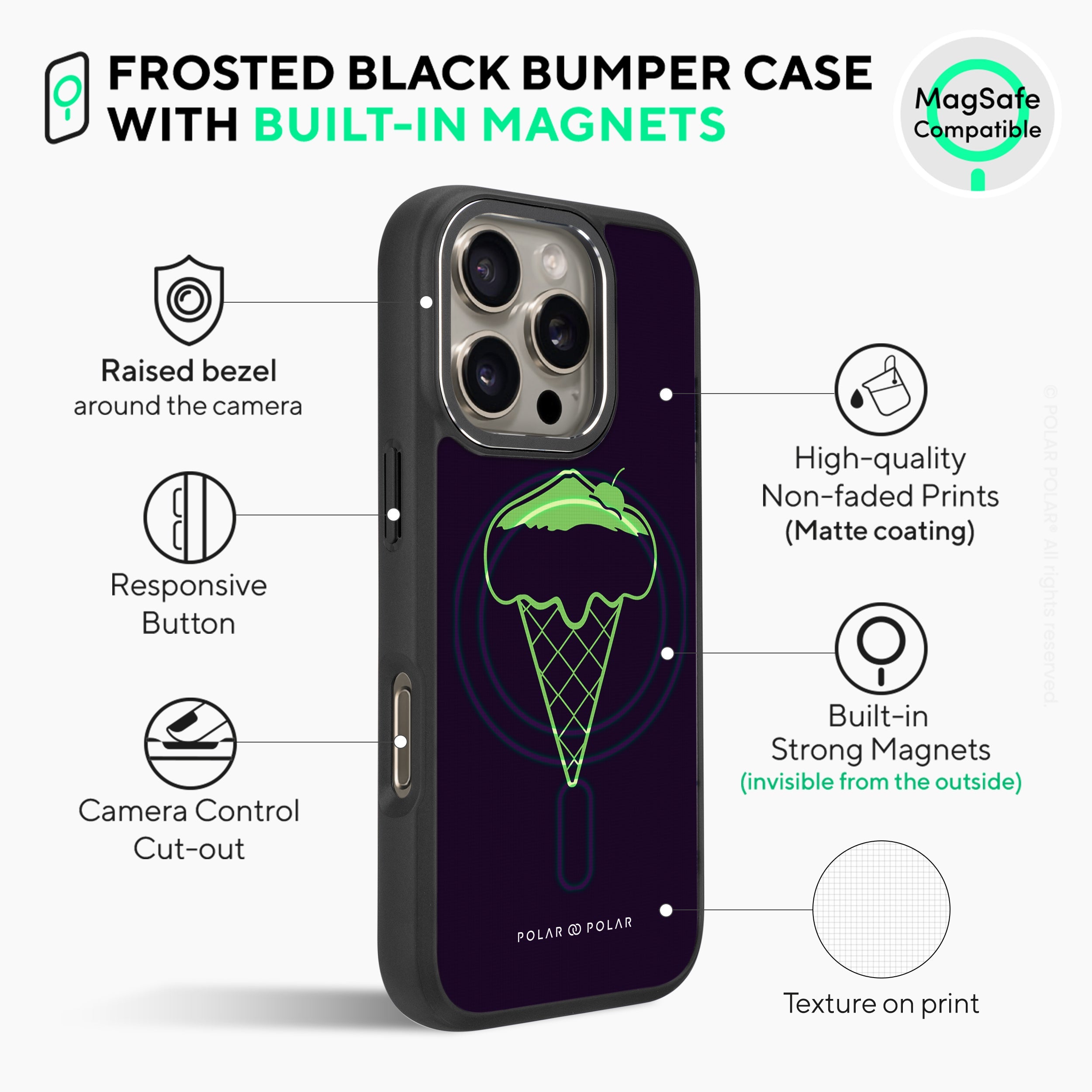 Fujisan Black Ice Cream - iPhone 16 Pro Max Frosted Black Bumper MagSafe Case