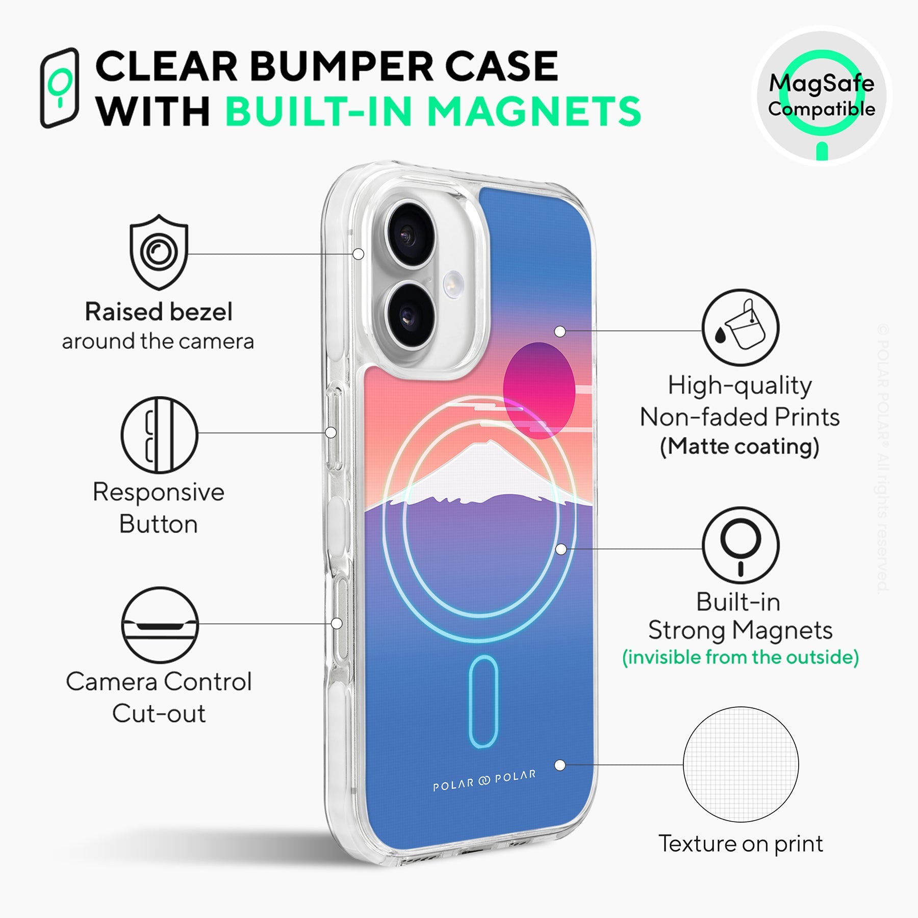 Fujisan Blue - iPhone 16 Clear Bumper MagSafe Case
