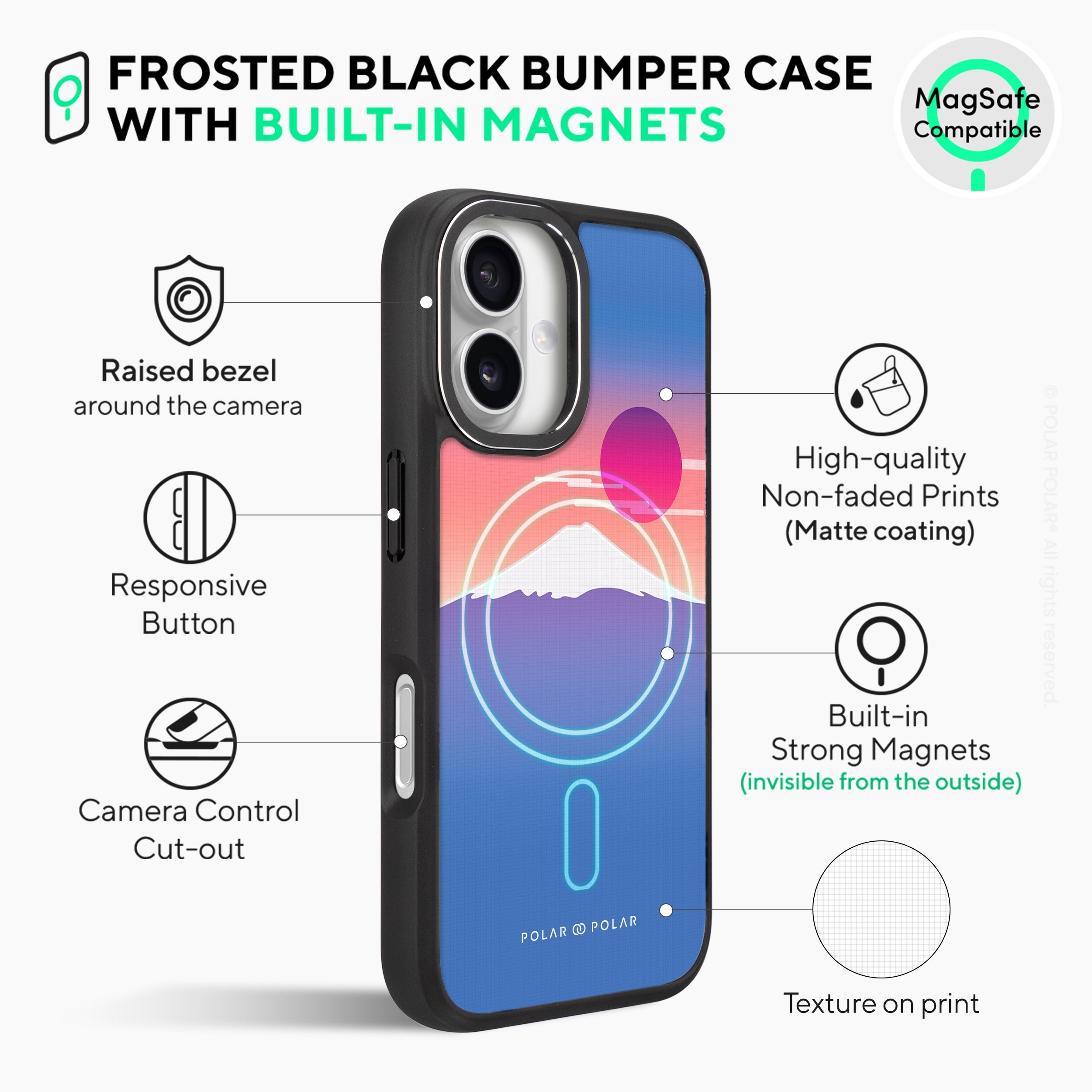 Fujisan Blue - iPhone 16 Plus Frosted Black Bumper MagSafe Case