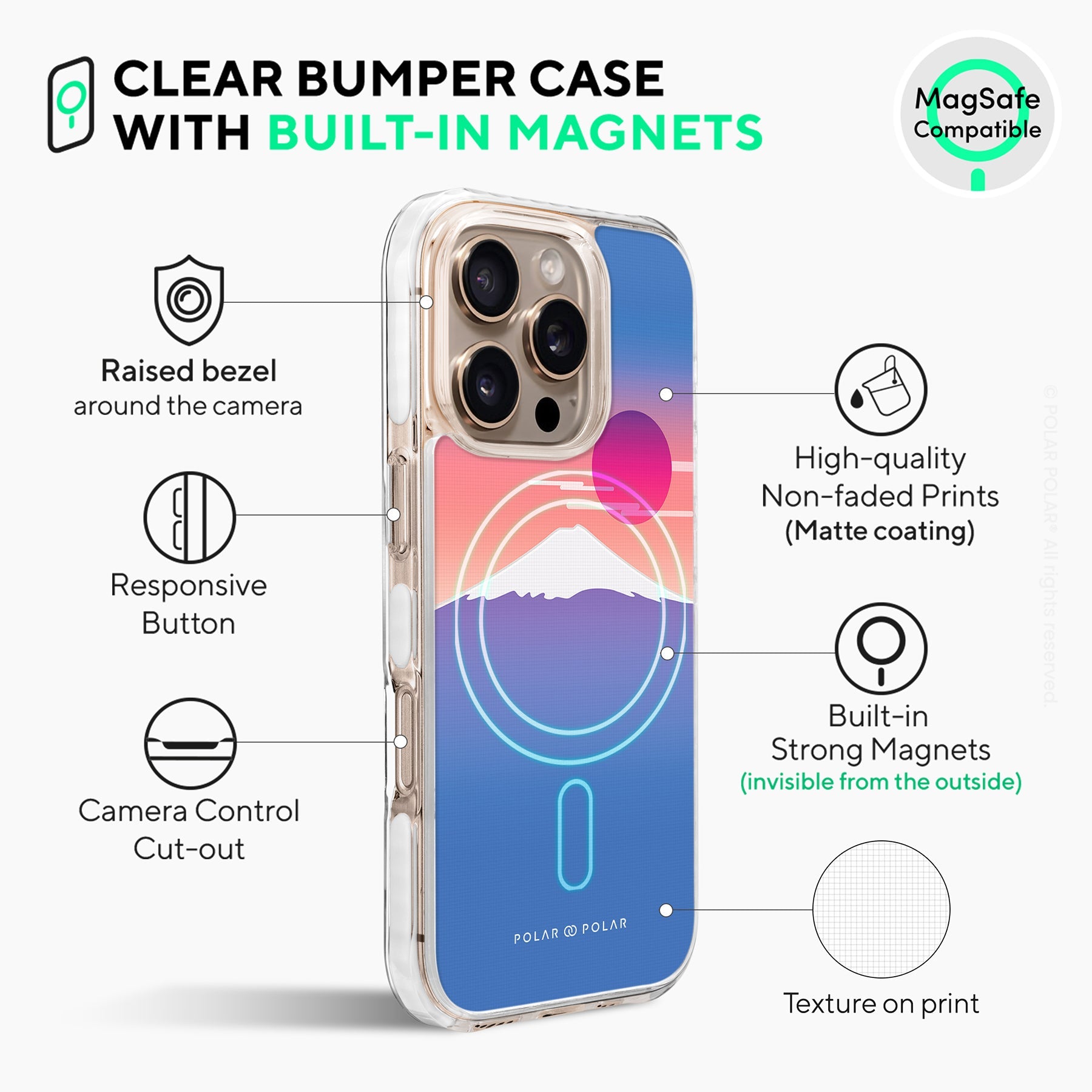 Fujisan Blue - iPhone 16 Pro Max Clear Bumper MagSafe Case