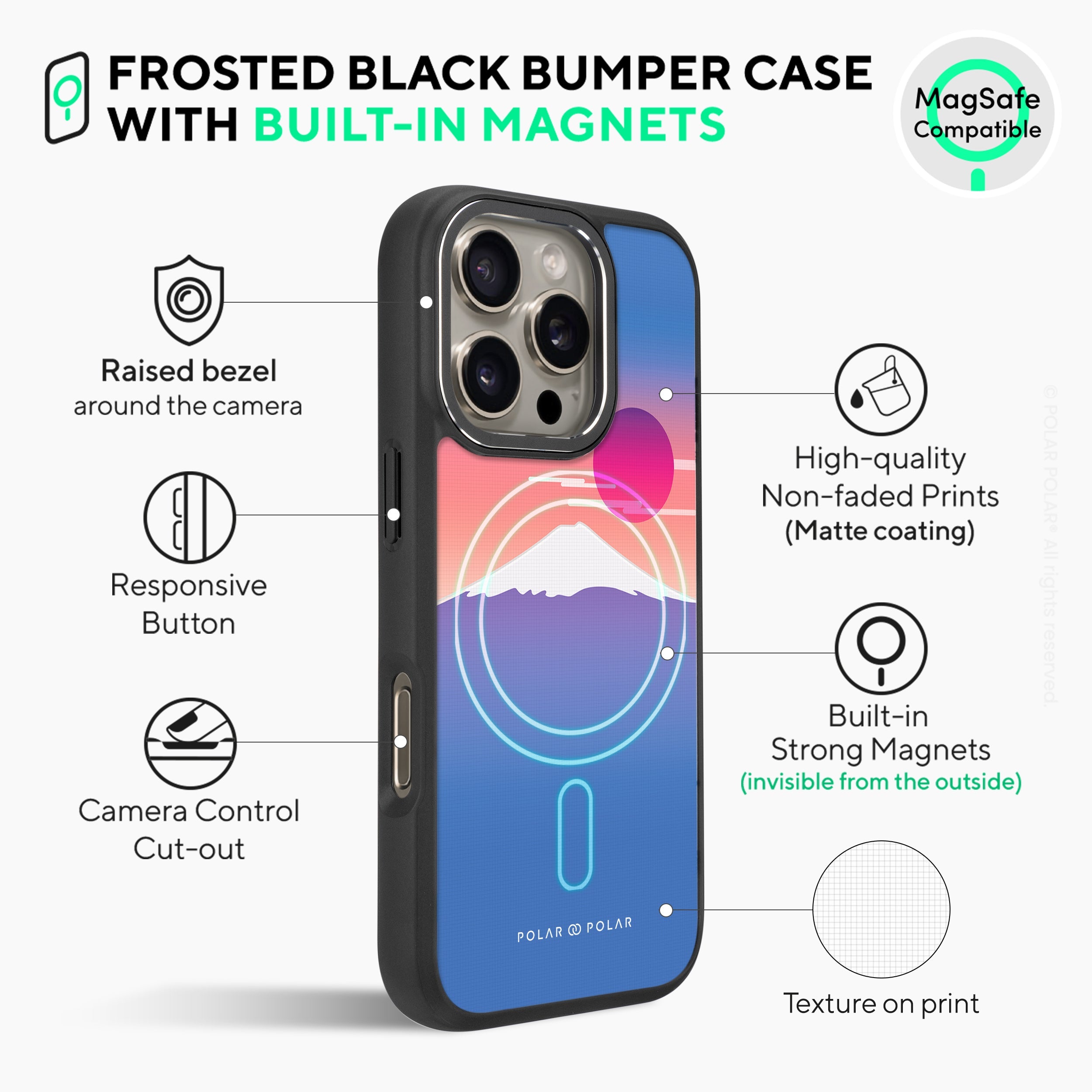 Fujisan Blue - iPhone 16 Pro Frosted Black Bumper MagSafe Case