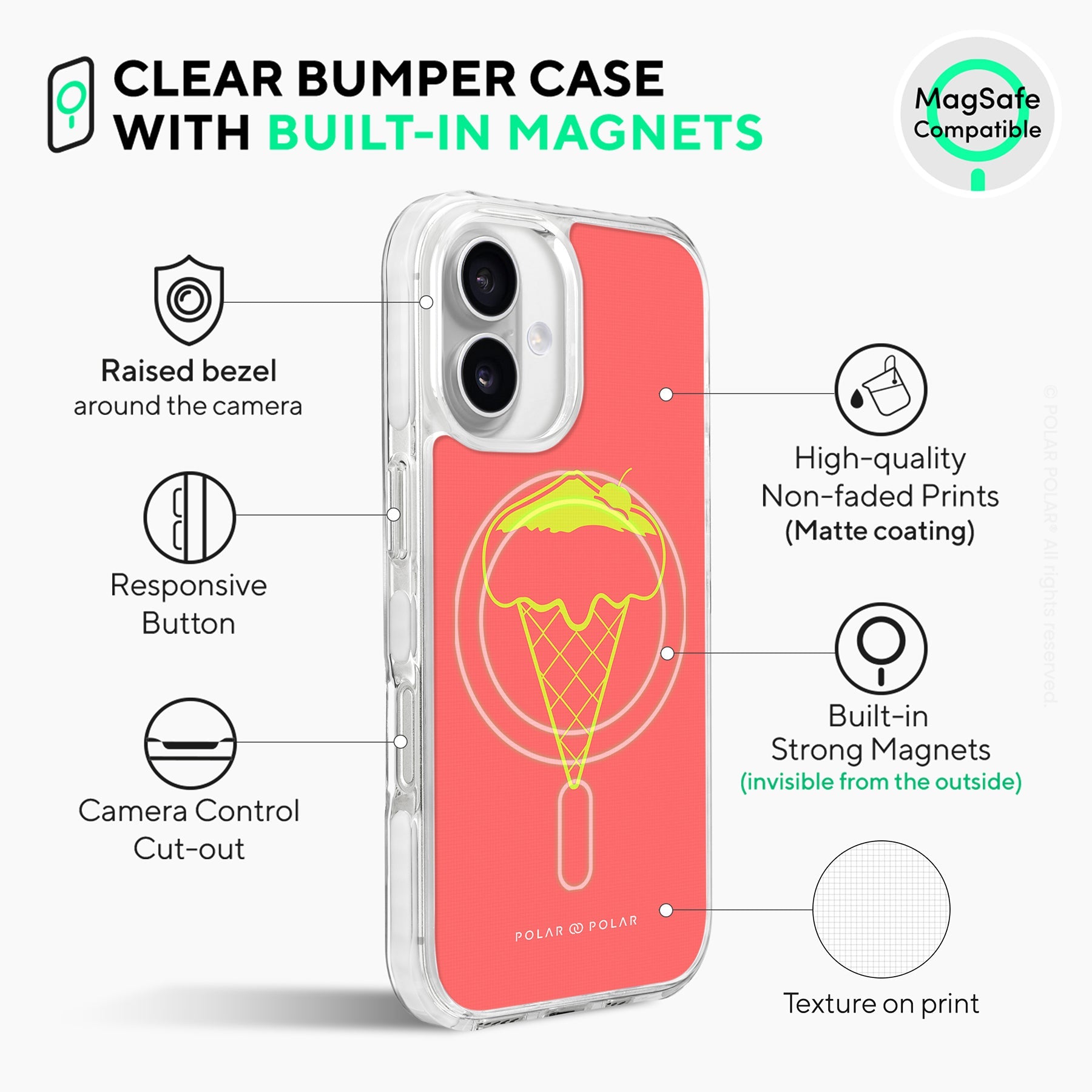 Fujisan Coral Ice Cream - iPhone 16 Clear Bumper MagSafe Case
