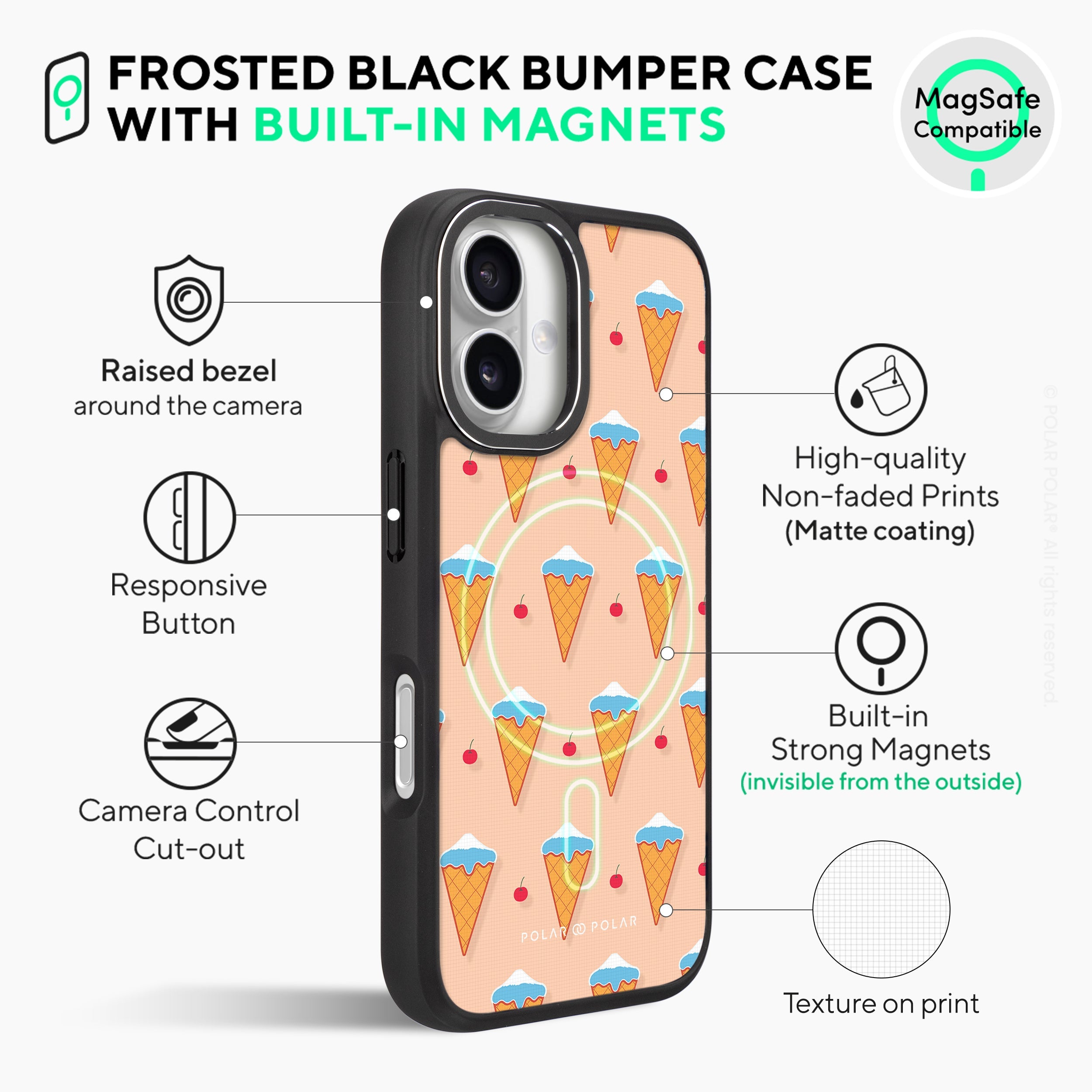 Fujisan Peach Ice Cream - iPhone 16 Plus Frosted Black Bumper MagSafe Case