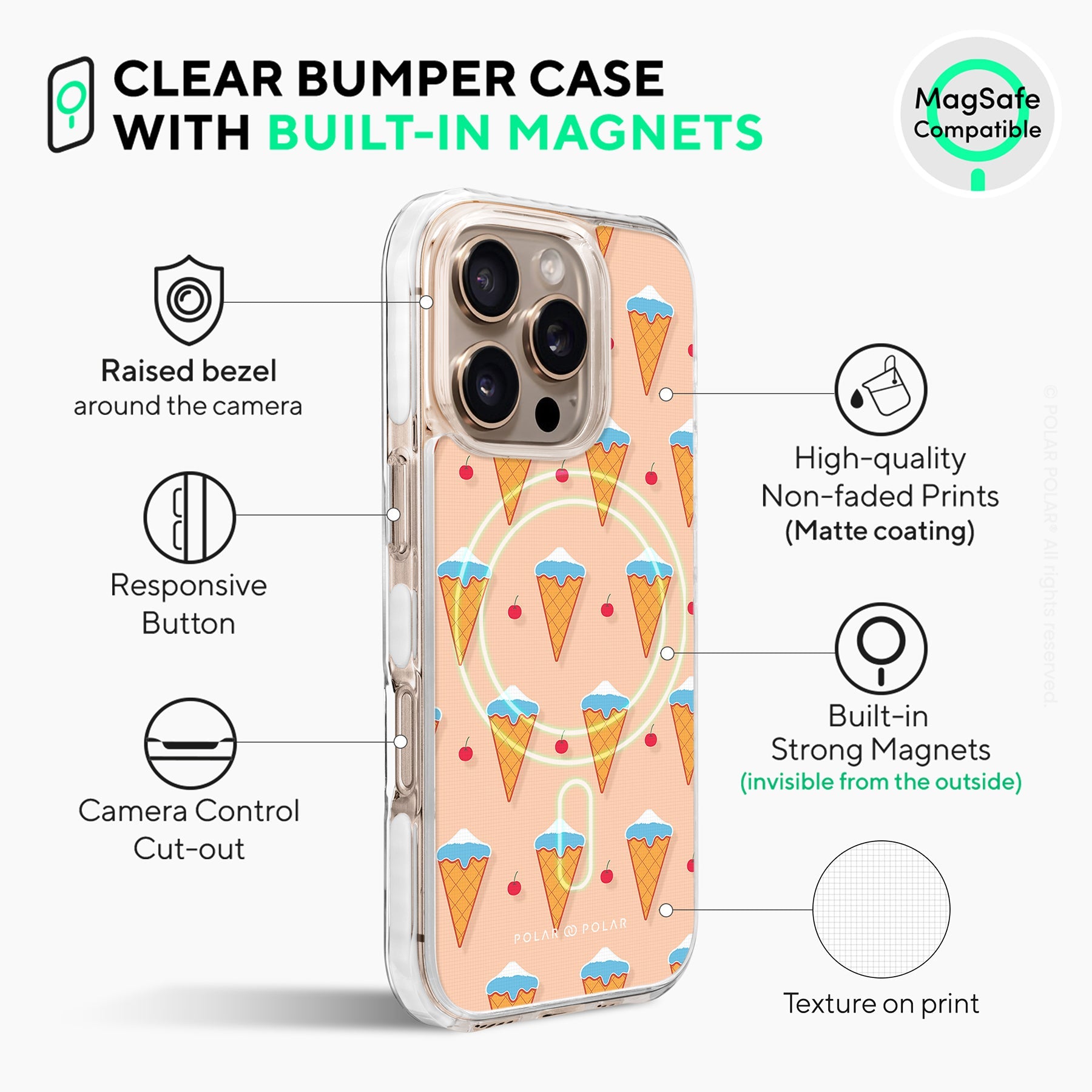 Fujisan Peach Ice Cream - iPhone 16 Pro Max Clear Bumper MagSafe Case