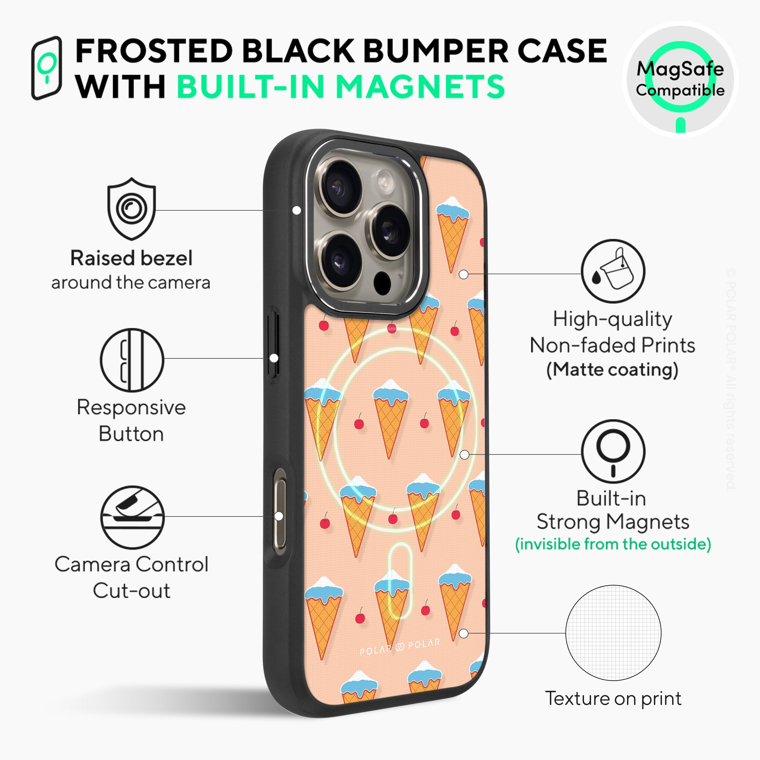 Fujisan Peach Ice Cream - iPhone 16 Pro Max Frosted Black Bumper MagSafe Case