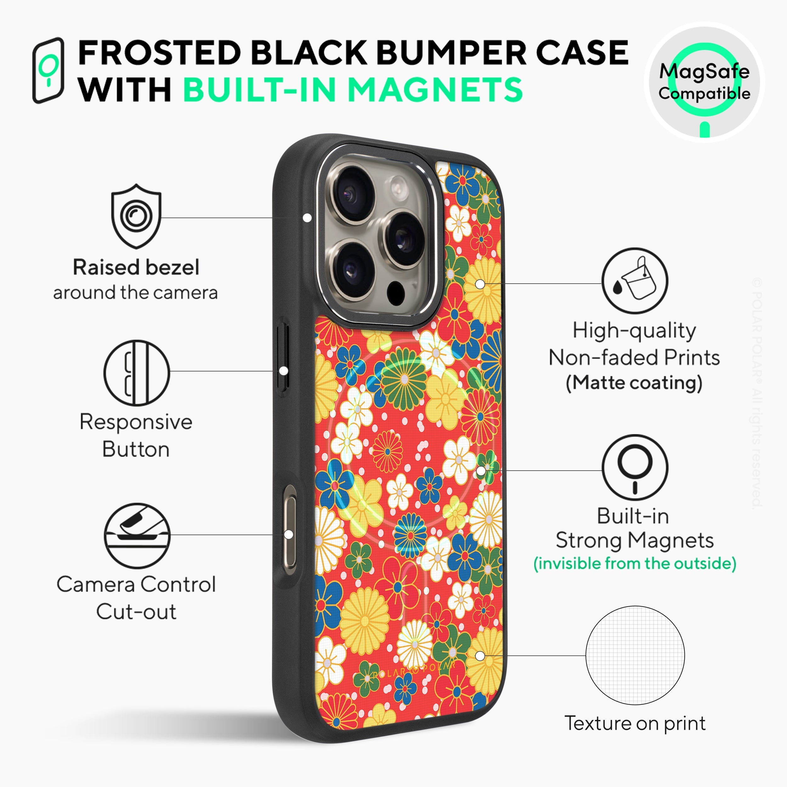 Japan Blossoms - iPhone 16 Pro Frosted Black Bumper MagSafe Case