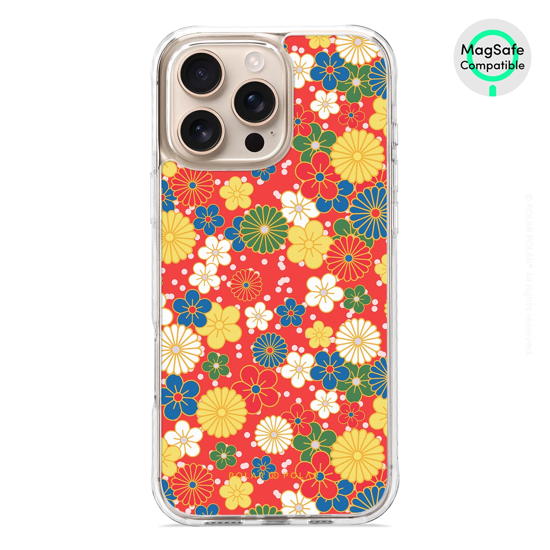 日系橙紅花紋 - iPhone 16 Pro Max 透明邊防摔 MagSafe 手機殼