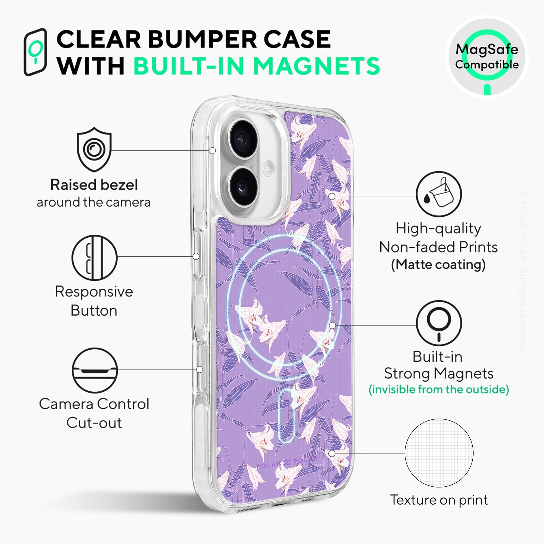Lavender Lily - iPhone 16 Clear Bumper MagSafe Case