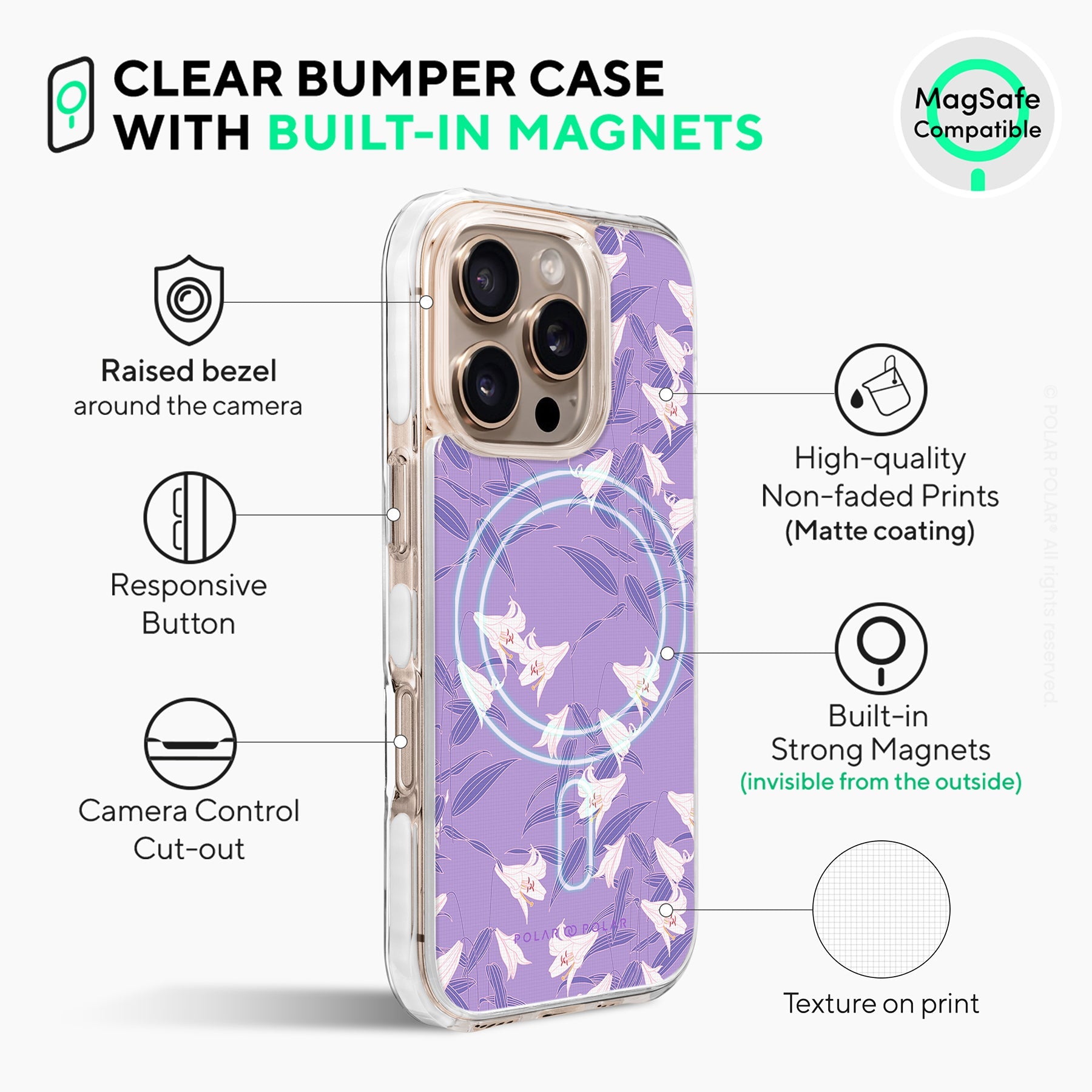 Lavender Lily - iPhone 16 Pro Max Clear Bumper MagSafe Case