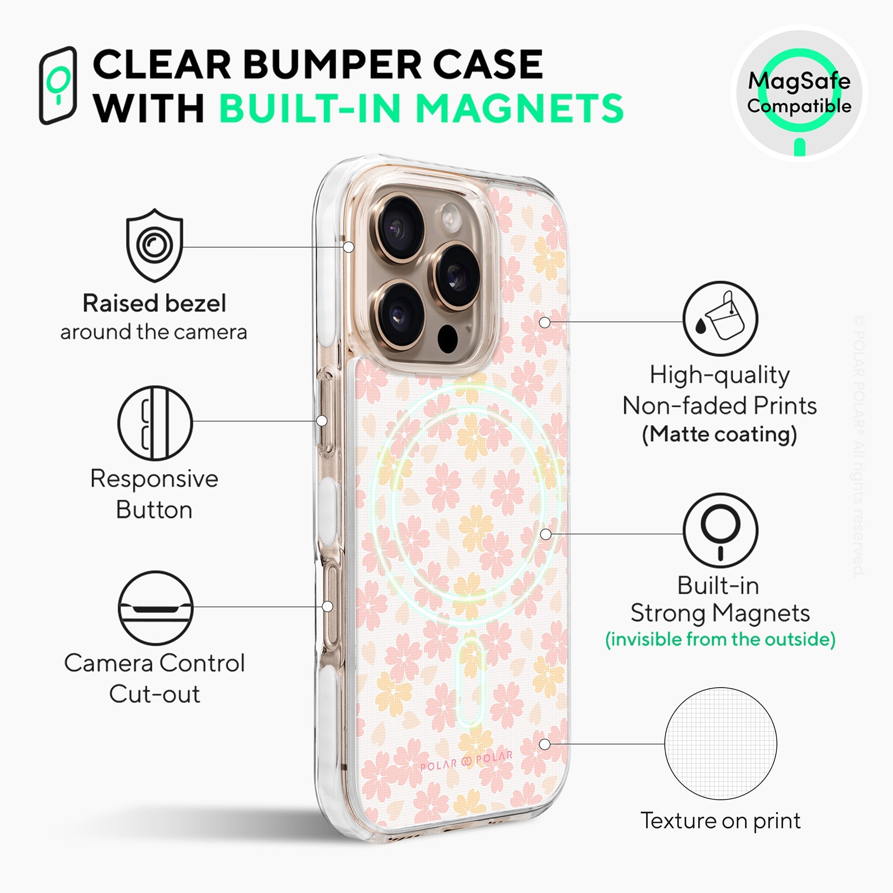 Light Pink Sakura - iPhone 16 Pro Max Clear Bumper MagSafe Case