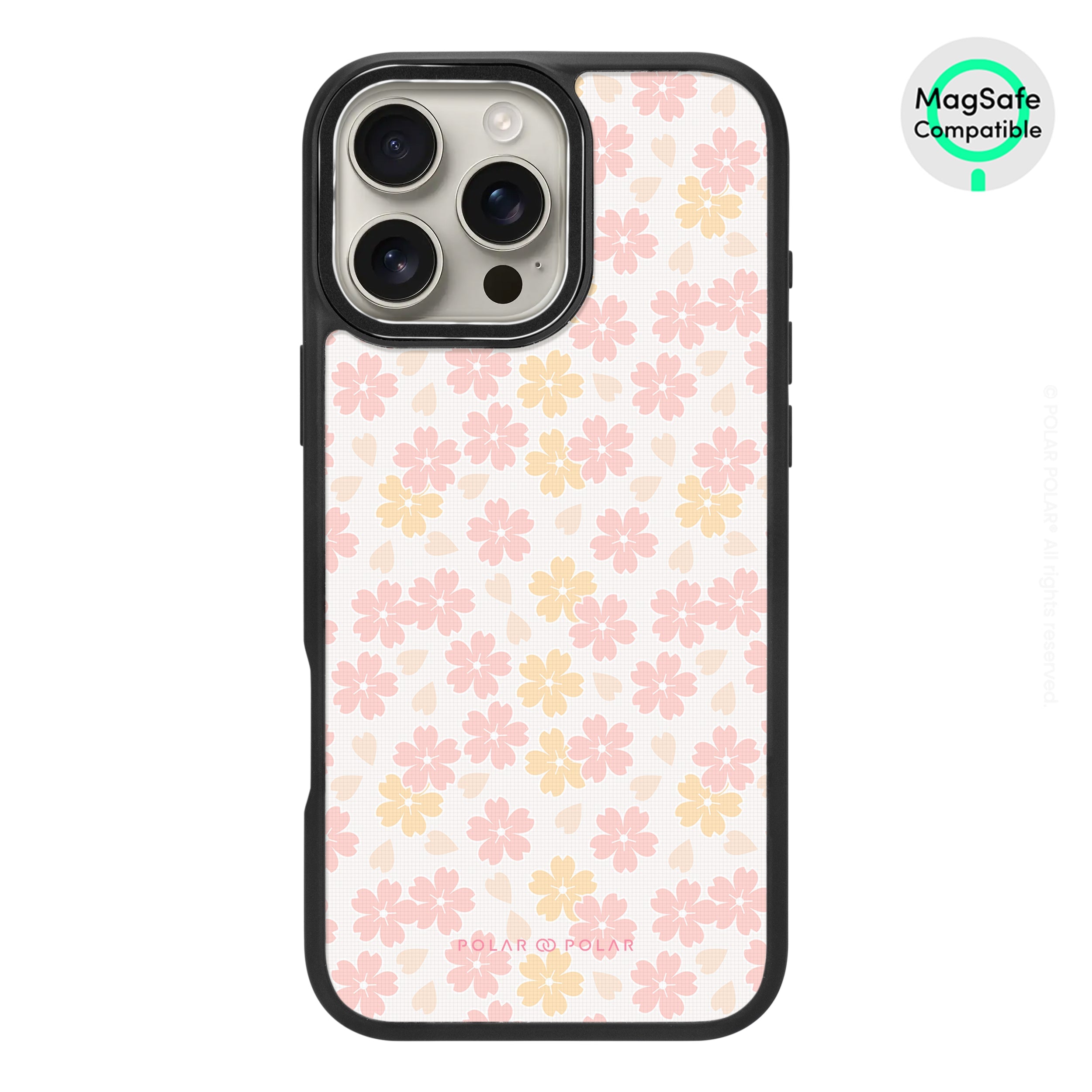 Light Pink Sakura - iPhone 16 Pro Max Frosted Black Bumper MagSafe Case