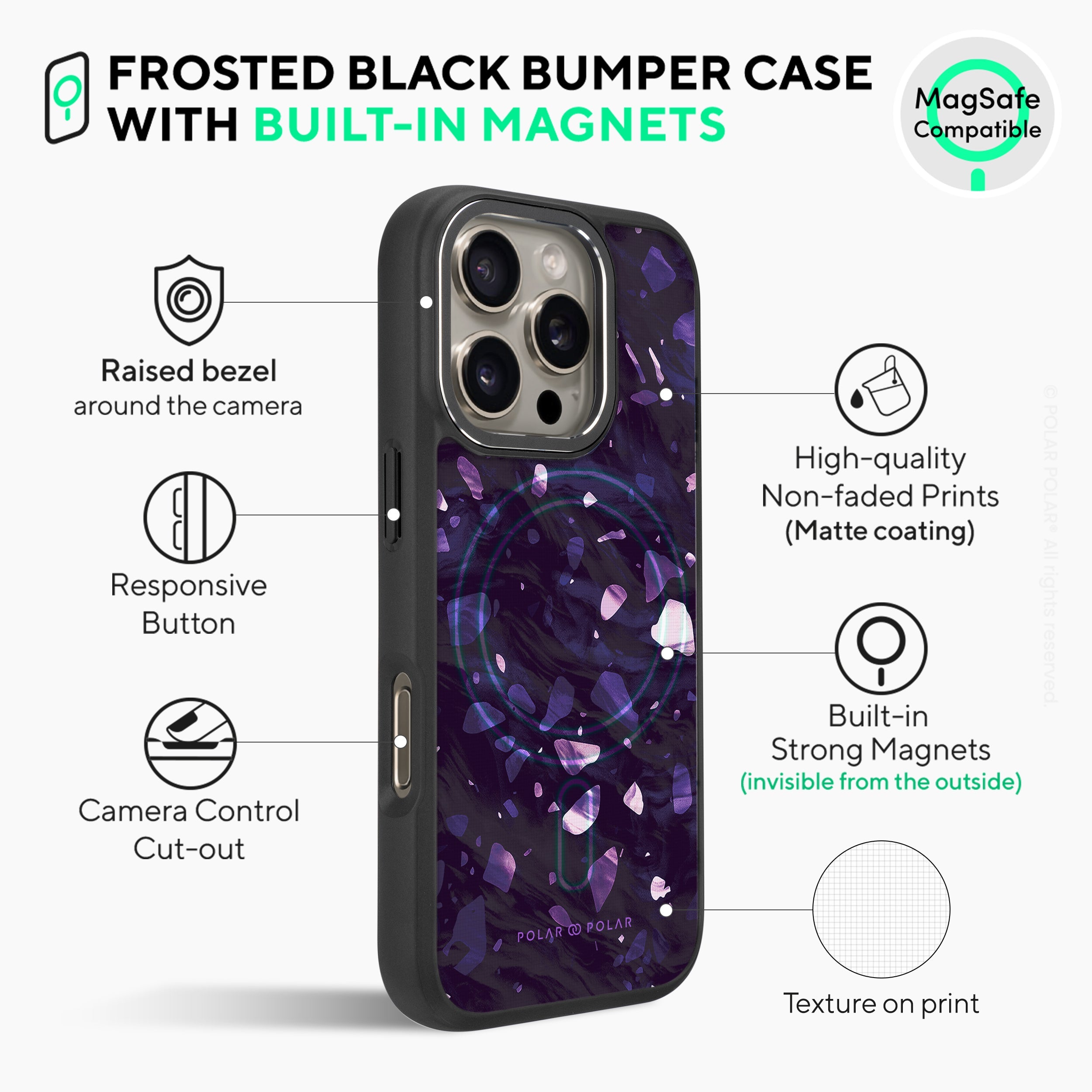 Lilac Terrazzo Gem - iPhone 16 Pro Max Frosted Black Bumper MagSafe Case