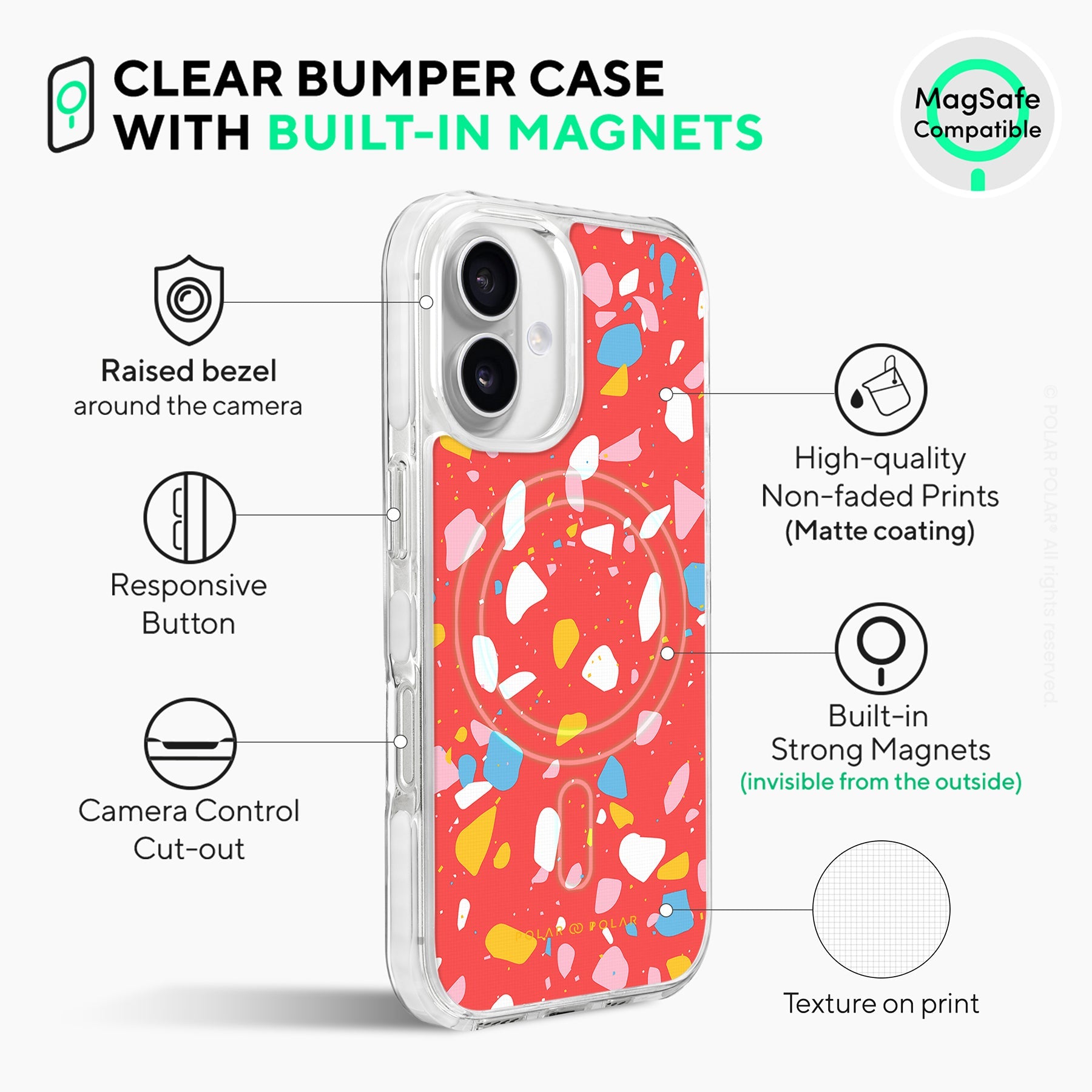 Living Coral Terrazzo - iPhone 16 Plus Clear Bumper MagSafe Case