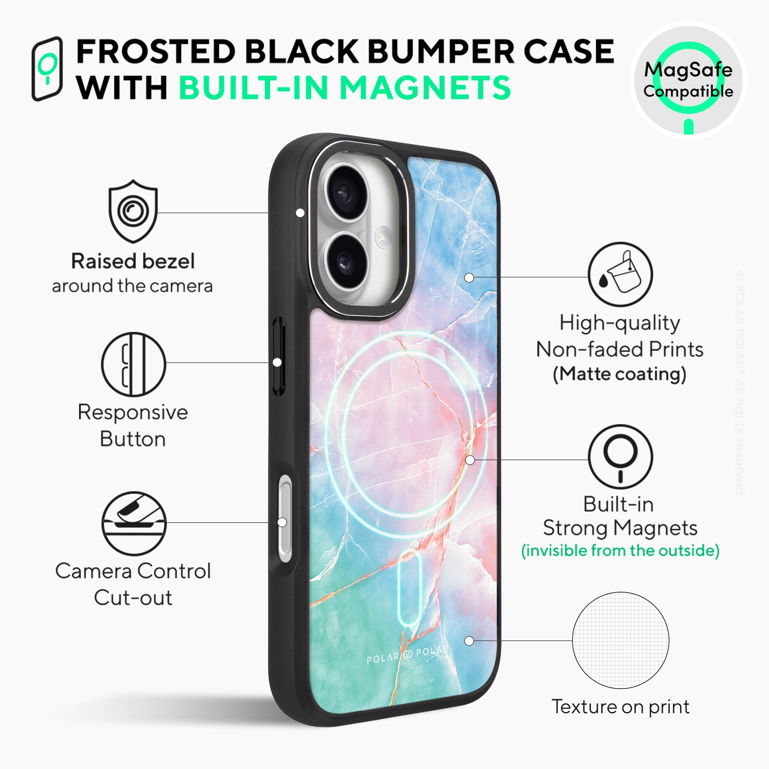 Magic Heaven - iPhone 16 Frosted Black Bumper MagSafe Case